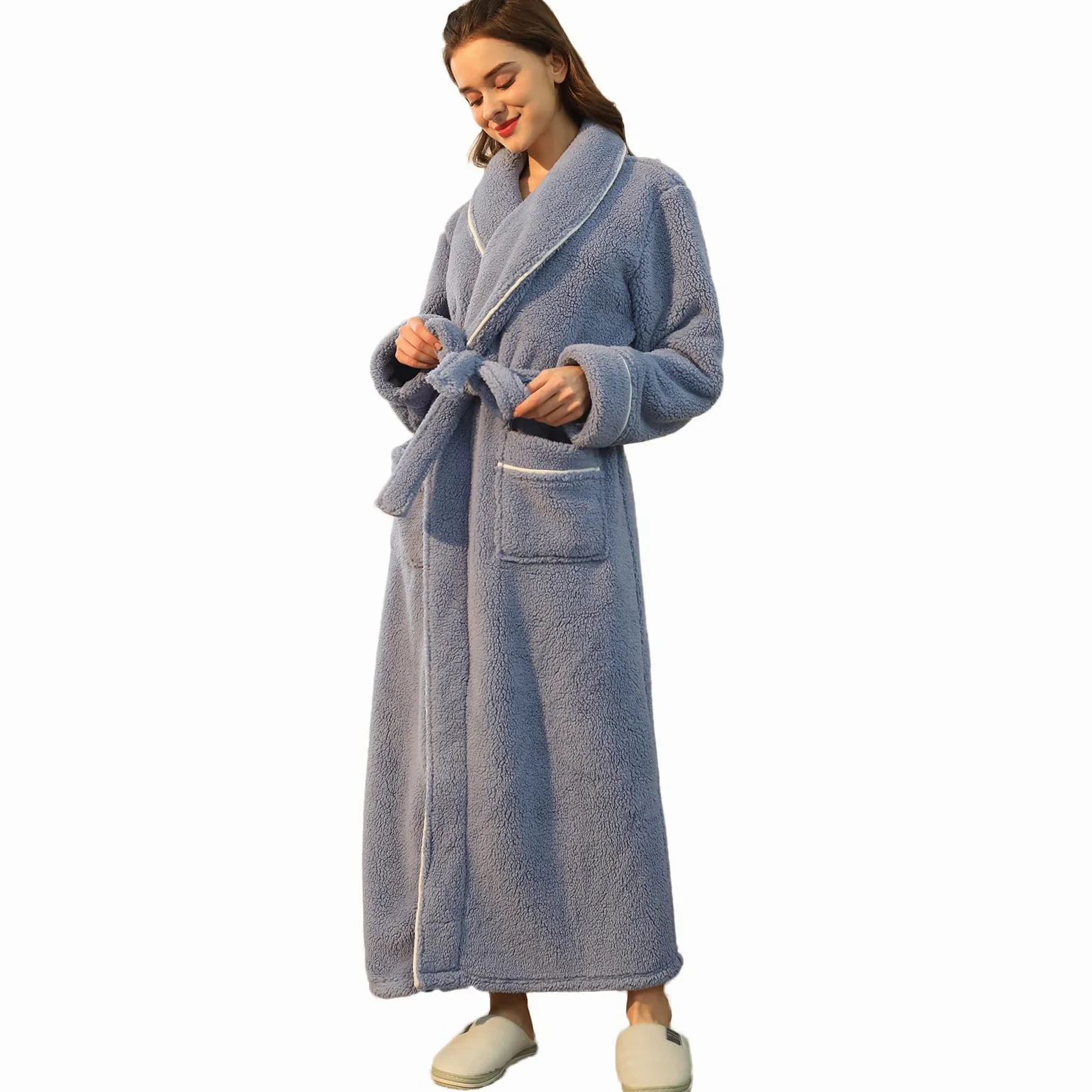 Bata Mujer Invierno, Albornoz de Forro Polar, Súper Cómodo y Suave Casa Ropa de Dormir, Largo, Regalos para Mujer