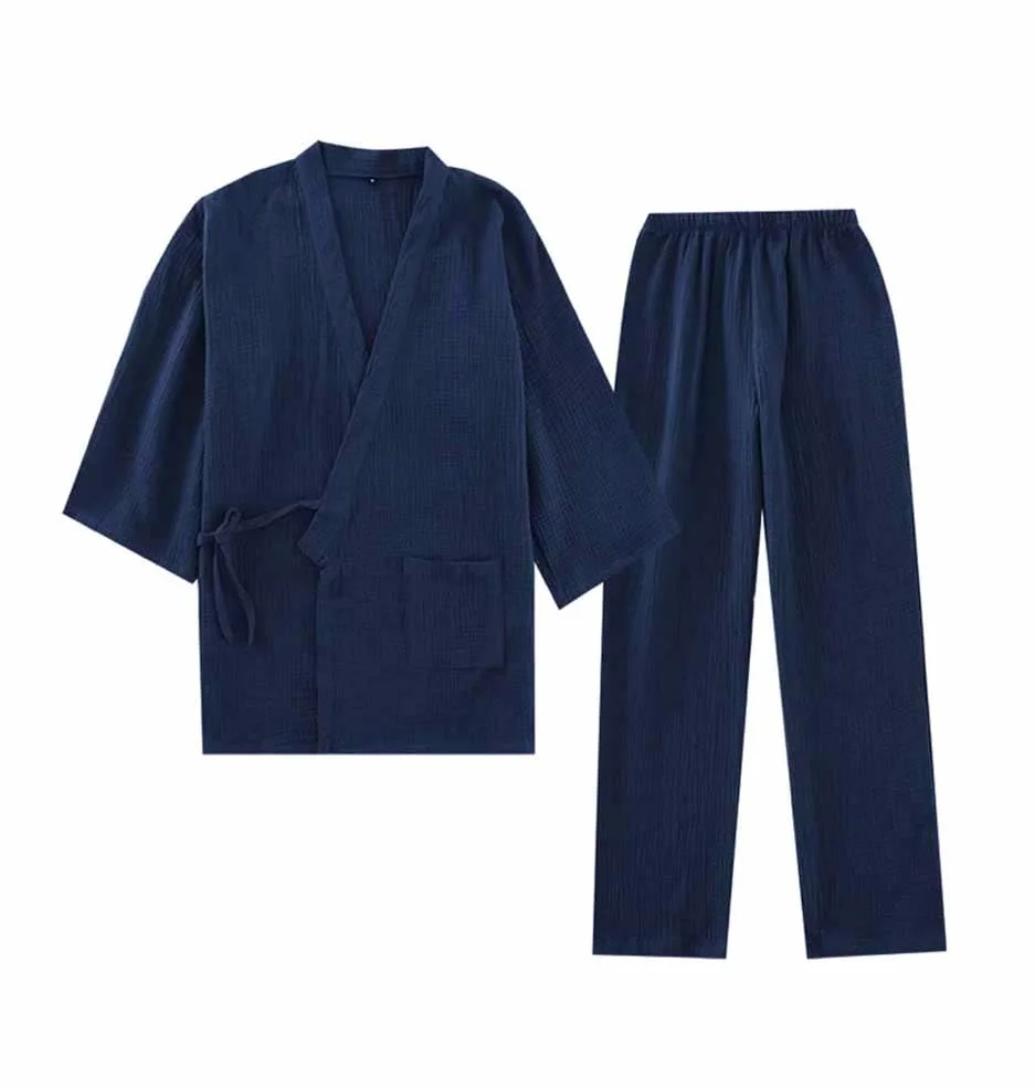 Fendawn Strive Albornoz clásico y sencillo de algodón de estilo japonés, pijama, kimono, ropa casual, unisex, talla M, color azul marino, Multi colorido, M