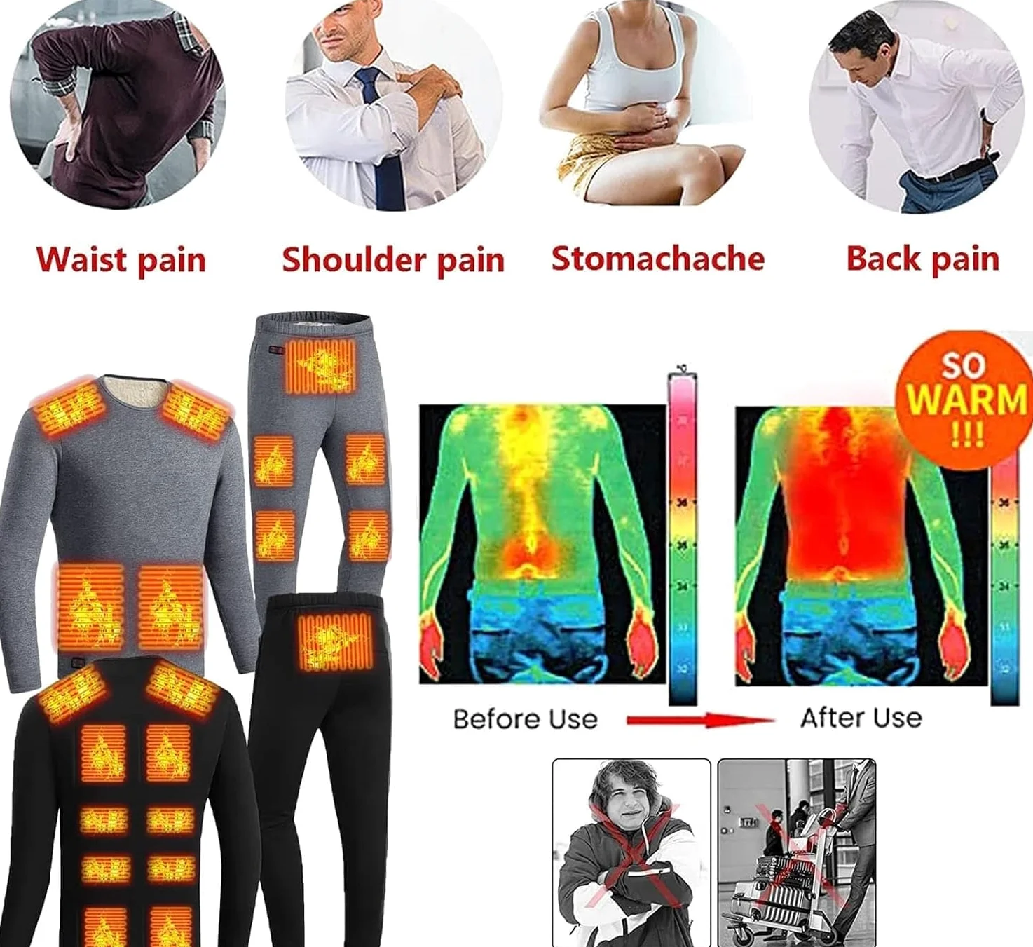 Ropa Interior térmica para Hombre, Traje Calefactor, Camiseta térmica de Manga Larga con calefacción eléctrica por USB, Pantalones, Capa Base, Traje cálido para Entrenar, Esquiar y Correr (n