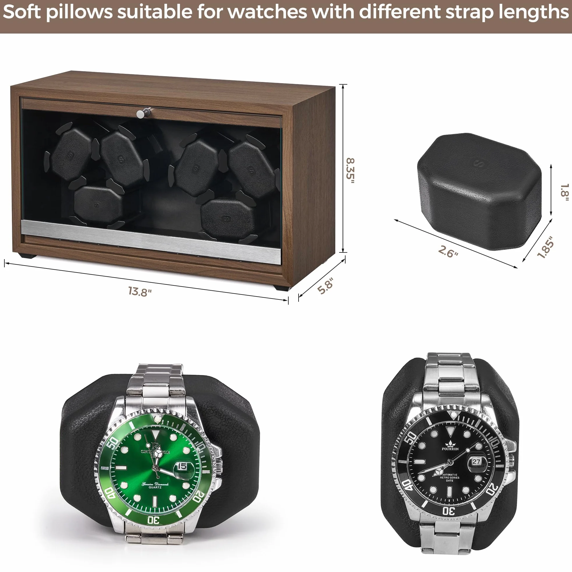 ANWBROAD Caja enrolladora giratoria para 6 Relojes con LED y Motor Mabuchi supersilencioso JWW003