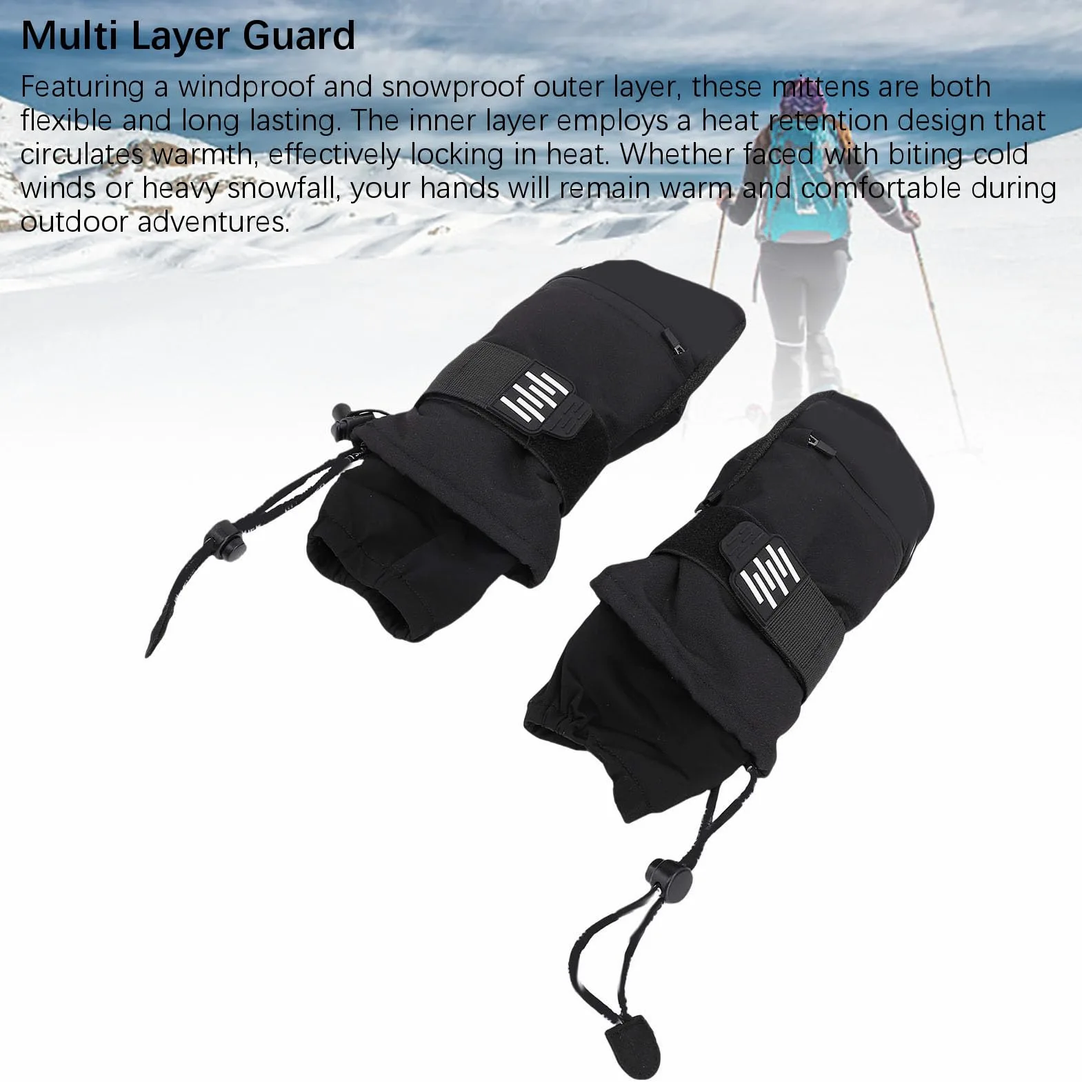 Demeras Manoplas Esquí Aisladas Impermeables con Muñequera para Snowboard Fibra Aramida Negro 2 Unidades