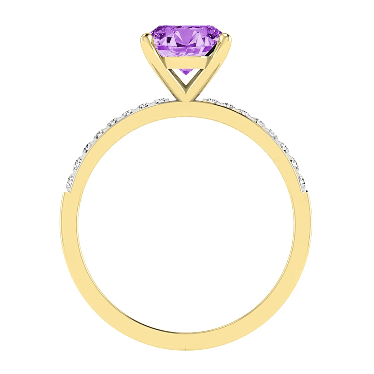 Dazzlingrock Collection Anillo de compromiso de oro amarillo de 14 quilates con piedras preciosas ovaladas y diamantes blancos redondos de 9 x 7 mm para mujer, Oro amarillo Amatista Diamante blanco