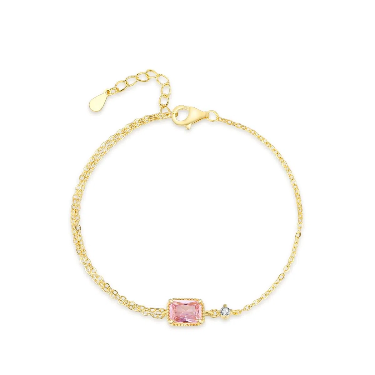 Pulseras rectangulares de San Valentín para mujer con zafiro rosa creado y moissanita, pulseras para mujer, oro amarillo de 9 K, 14 y 18 quilates