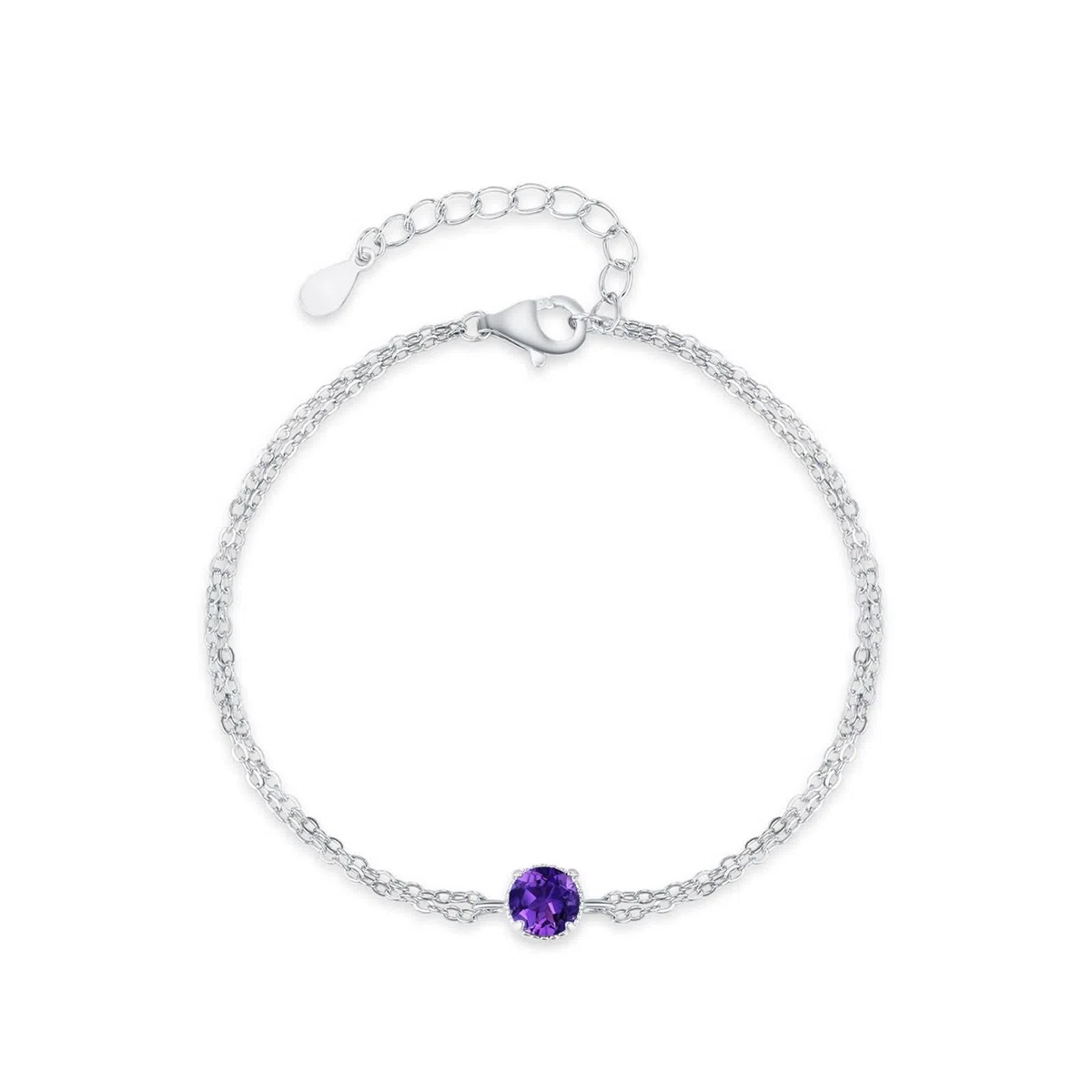 Pulsera de novia para el día de la boda, amatista de doble capa redonda amarilla para mujer, oro blanco de 9 quilates, 14 quilates y 18 quilates