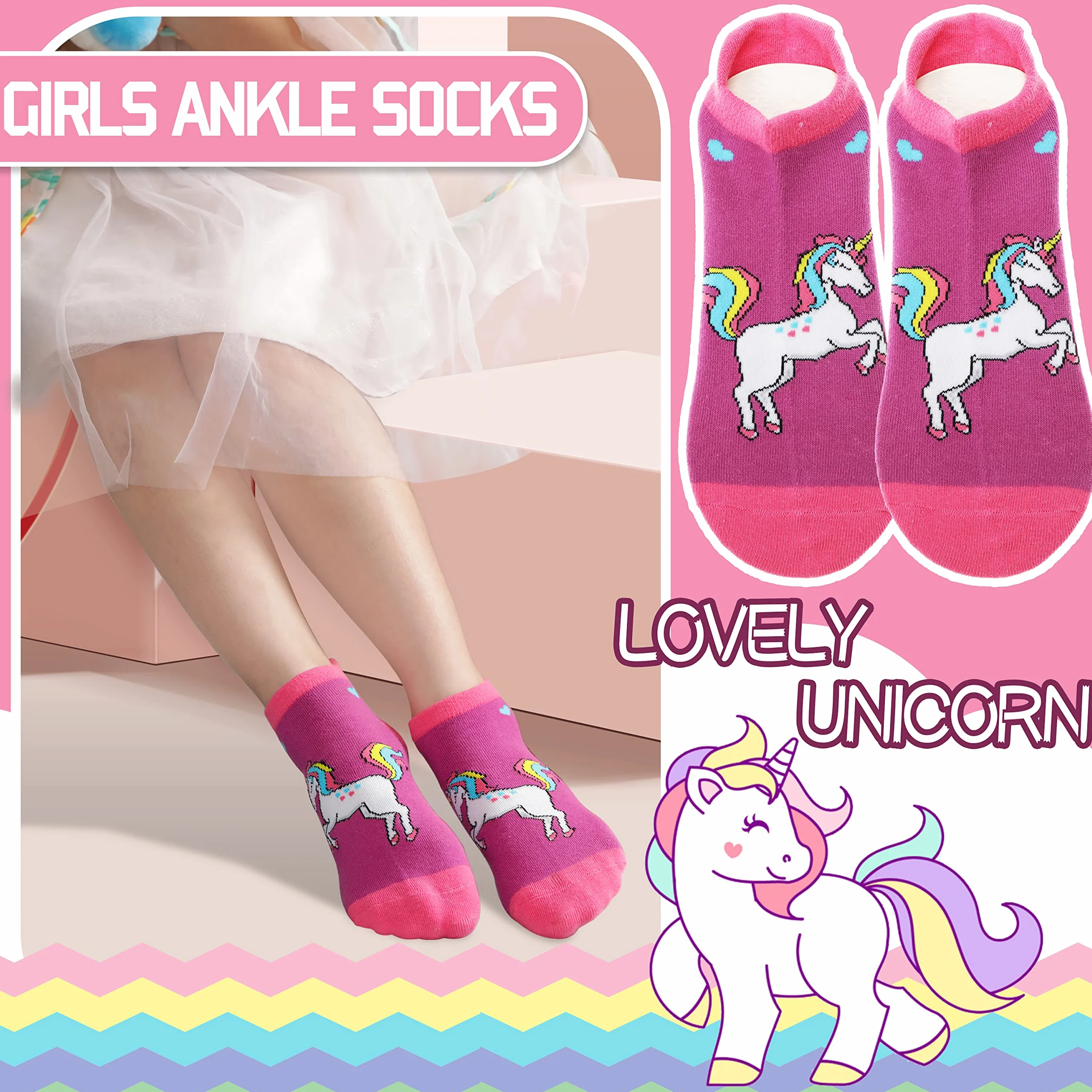 ANTSANG Niños Niñas Calcetines Tobilleros Lindo Unicornio Divertido Novedad Extraño Dibujos Animados No Show Moda Algodón 6 Pares