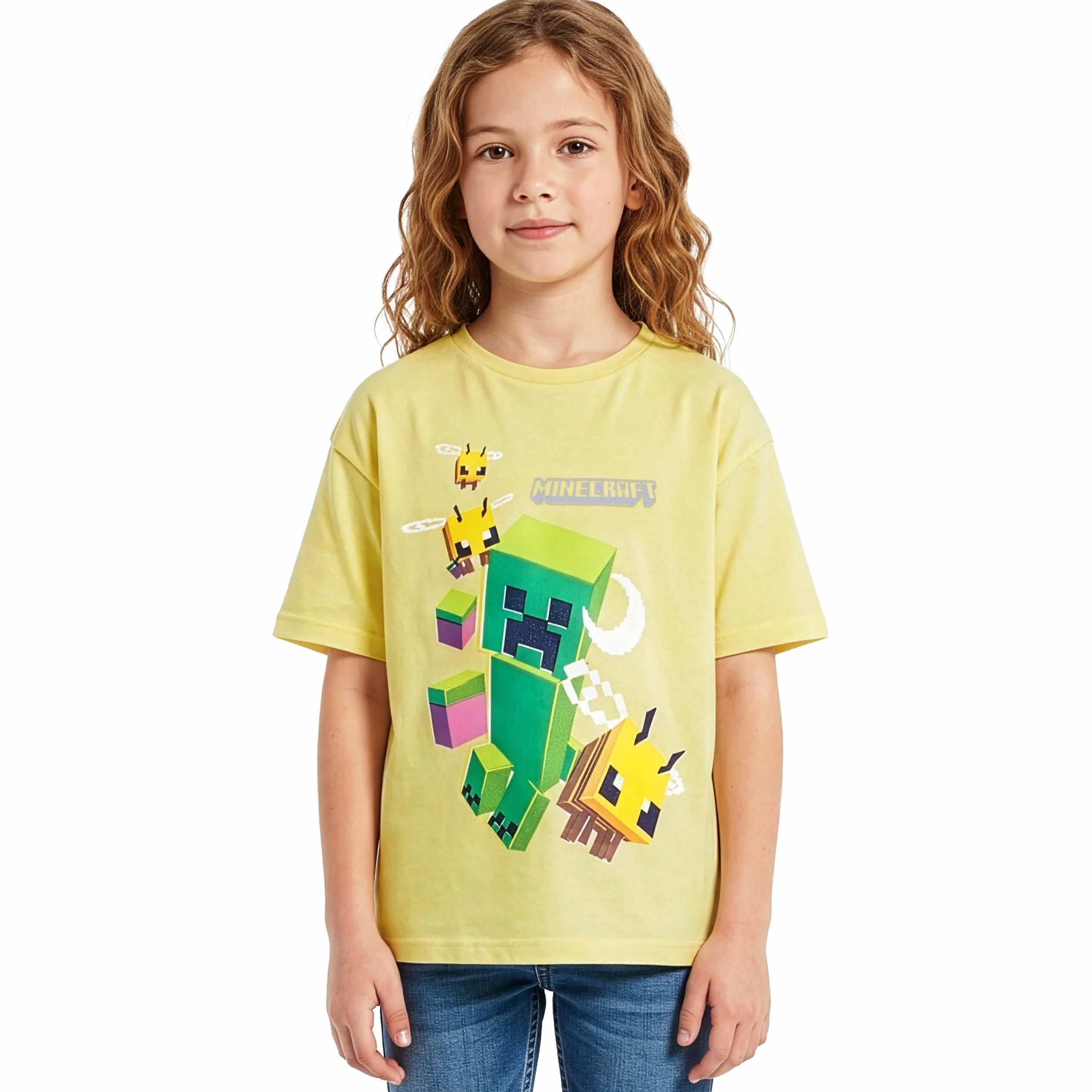 Minecraft Camiseta para Gamers, Camiseta para Niña con Abejas Y Creeper, Camisetas de Manga Corta Niña