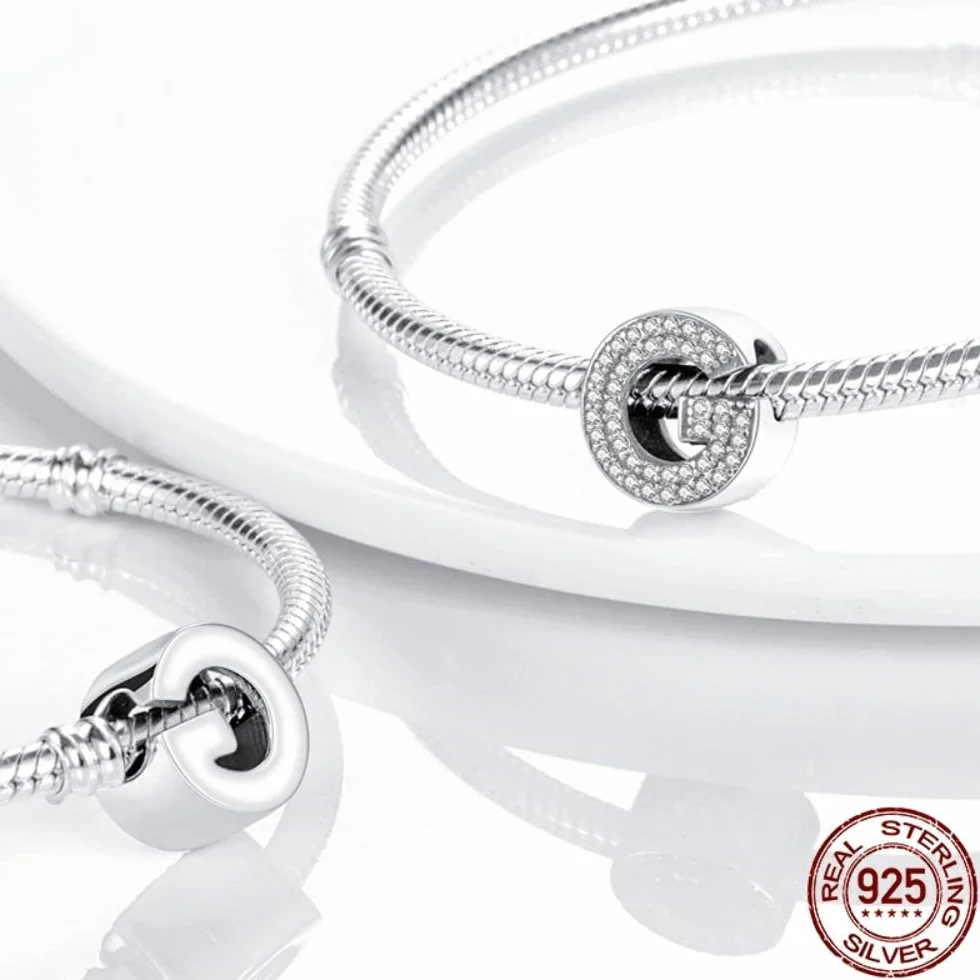 BEEUVIP L Abalorios Charms Colgantes de Alfabeto Cuentas Plata de Ley 925 con Circonita cúbica Transparente Compatible con Pulsera Pandora & Europeo, Charms de Letra para Mujer El estilo C