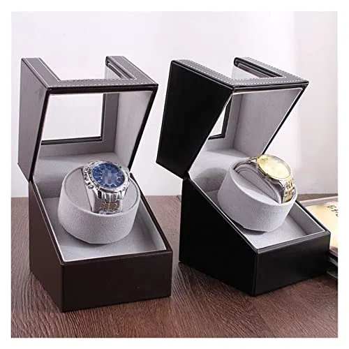 Enrollador de relojes Motor enrollador de relojes Agitador de relojes Enrollador de relojes PU Estuche Soporte Exhibidor Automático Mecánico Negro Marrón Caja enrolladora de relojes automática (N