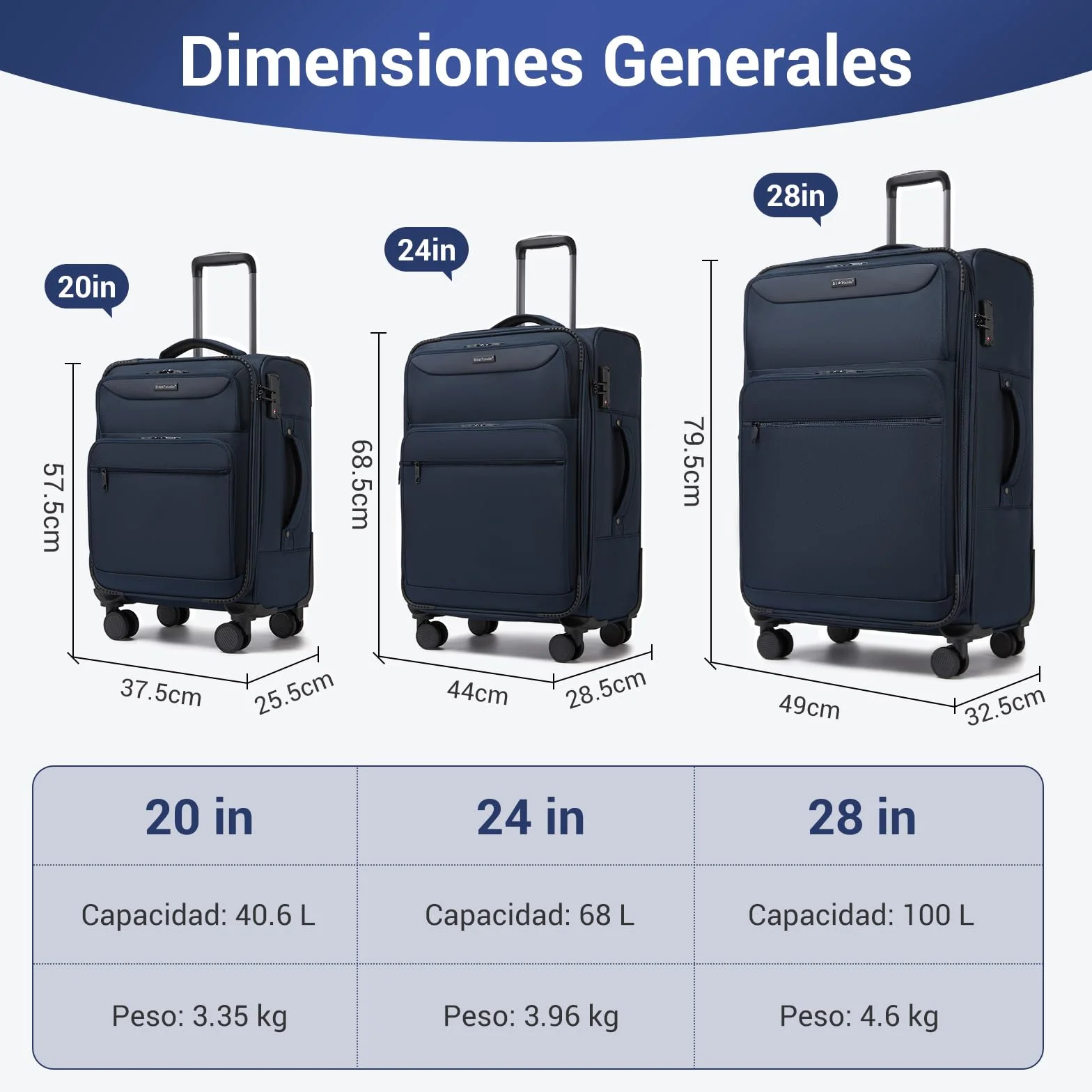 British Traveller Maleta Cabina 57,5cm Trolley Rígido con 4 Ruedas Giratorias y Cerrado TSA, Azul