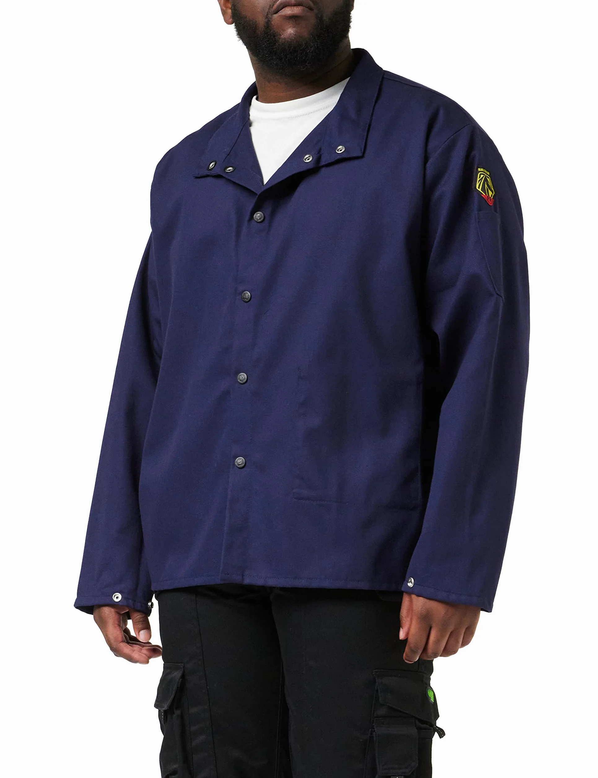 Black Stallion FN9-30C - Chaqueta de soldadura de algodón ignífugo azul marino de 305 g/m² y 76 cm