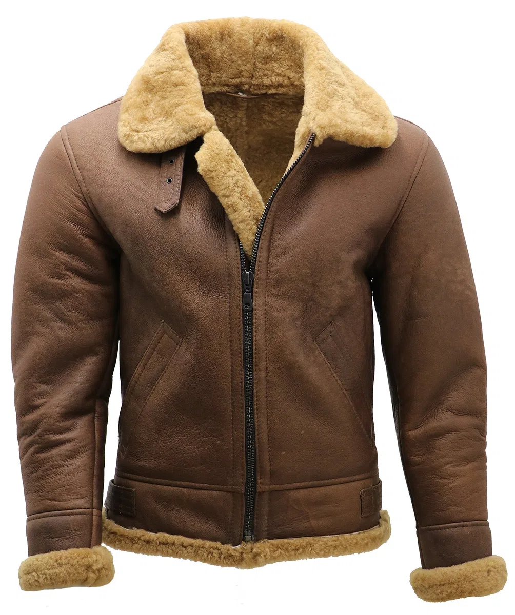 B3 de piel Oveja B3 Marrón de Hombre Bomber de Aviador de Cuero WW2 XS
