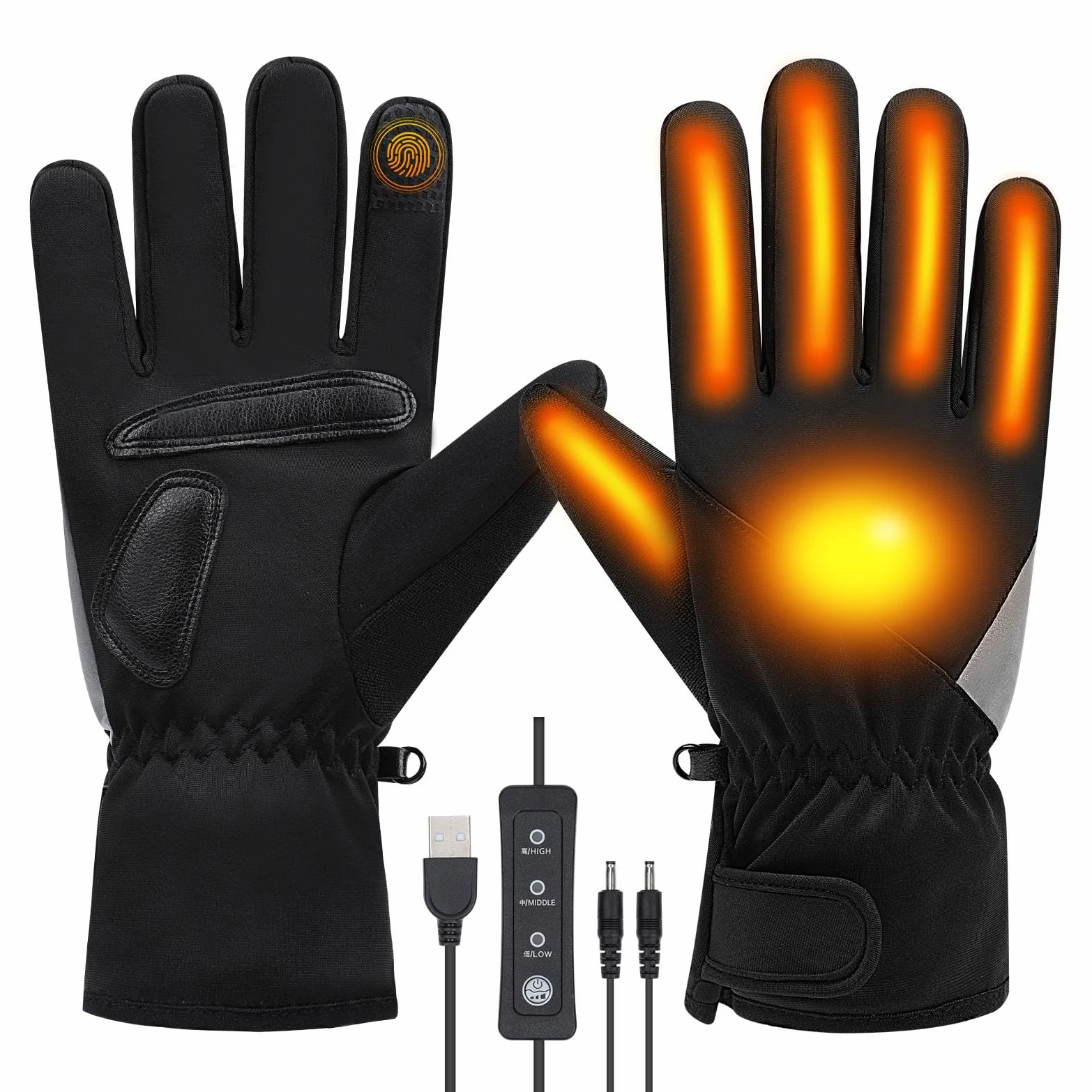 USB Guantes Calefactables Bici para Mujeres y Hombres, All-round Heated Pantalla Táctil Antideslizante Guantes Calefactables Ciclismo con 3 Niveles de Calor, Forro Térmico para Correr Caminar Conducir
