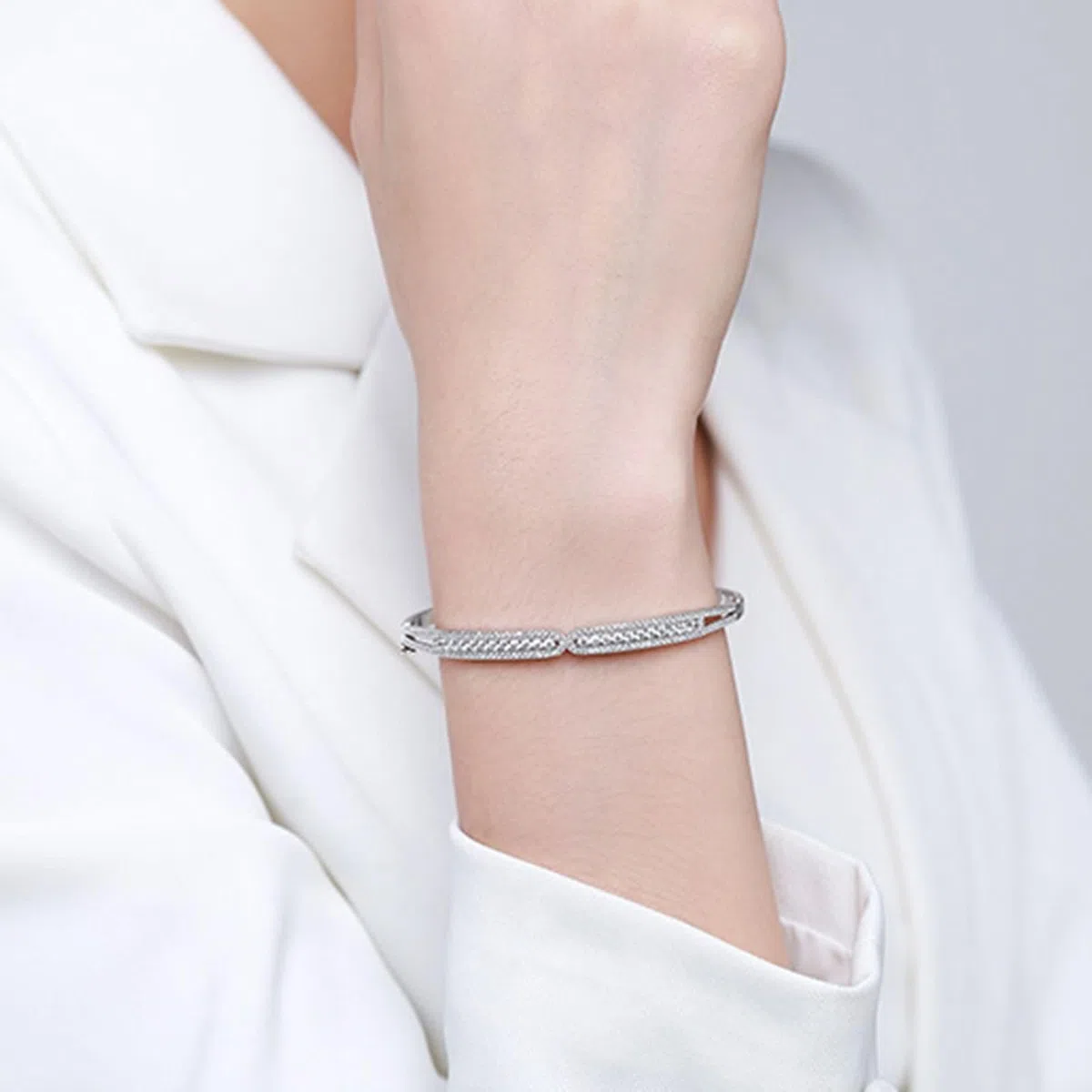 Pulsera Oro Blanco 9K / 14K / 18K Mujer, Redondo con Moissanita, Cadena 16 CM, Pulsera para Mujer de Plata