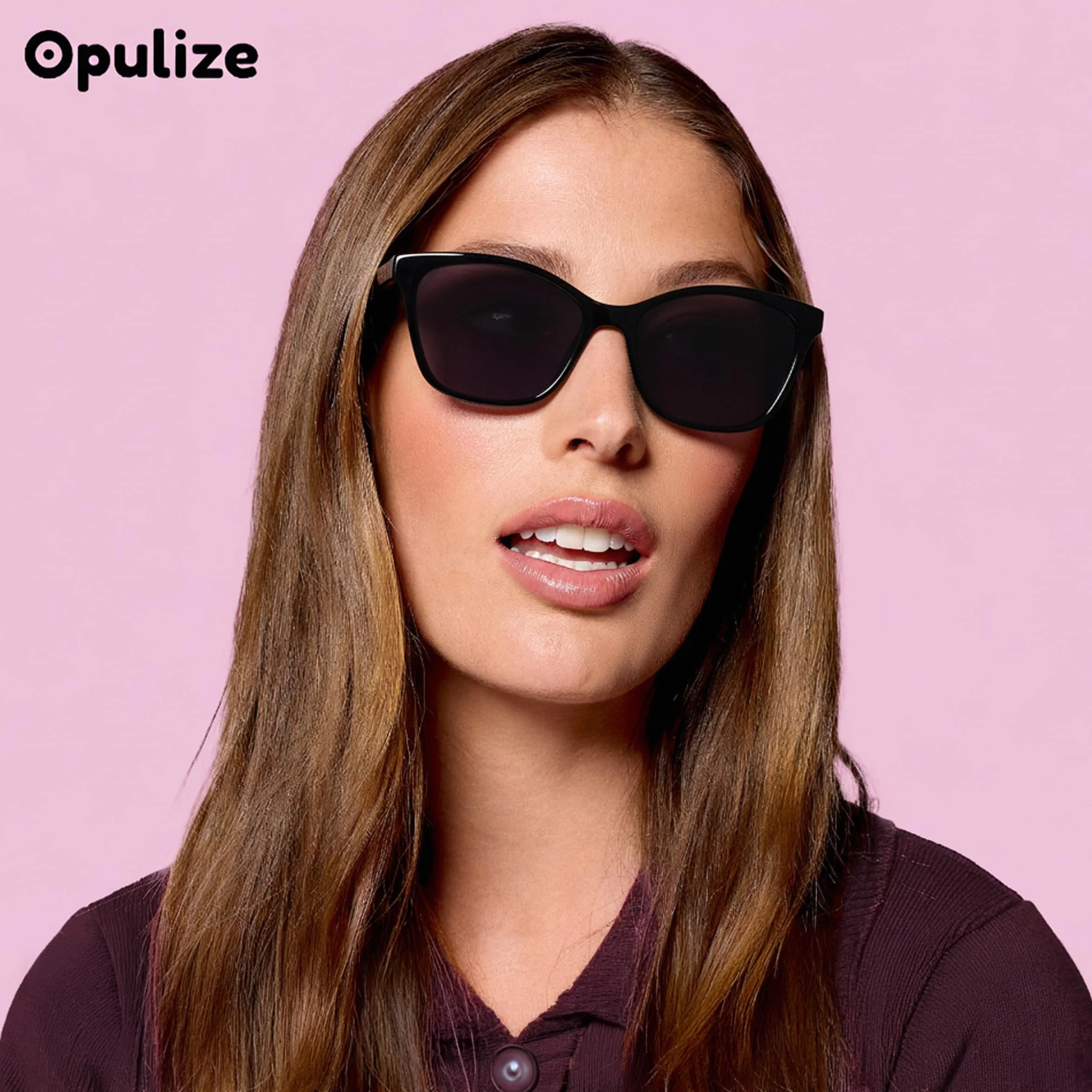 OPULIZE Gafas de Sol Montura Ojo de Gato Negro Bisagras de Muelle S59-1