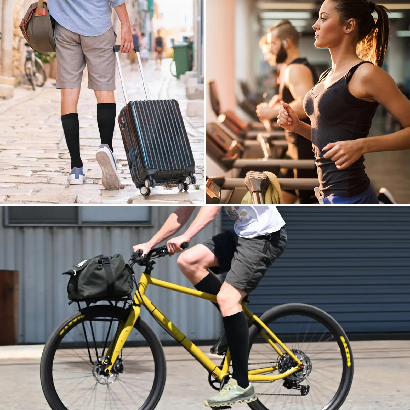 Medias de Compresión Deportivas Talla EU 40-45, Calcetines de Compresión Negros 15-25 mmHg para Vuelos, Correr y Viajes