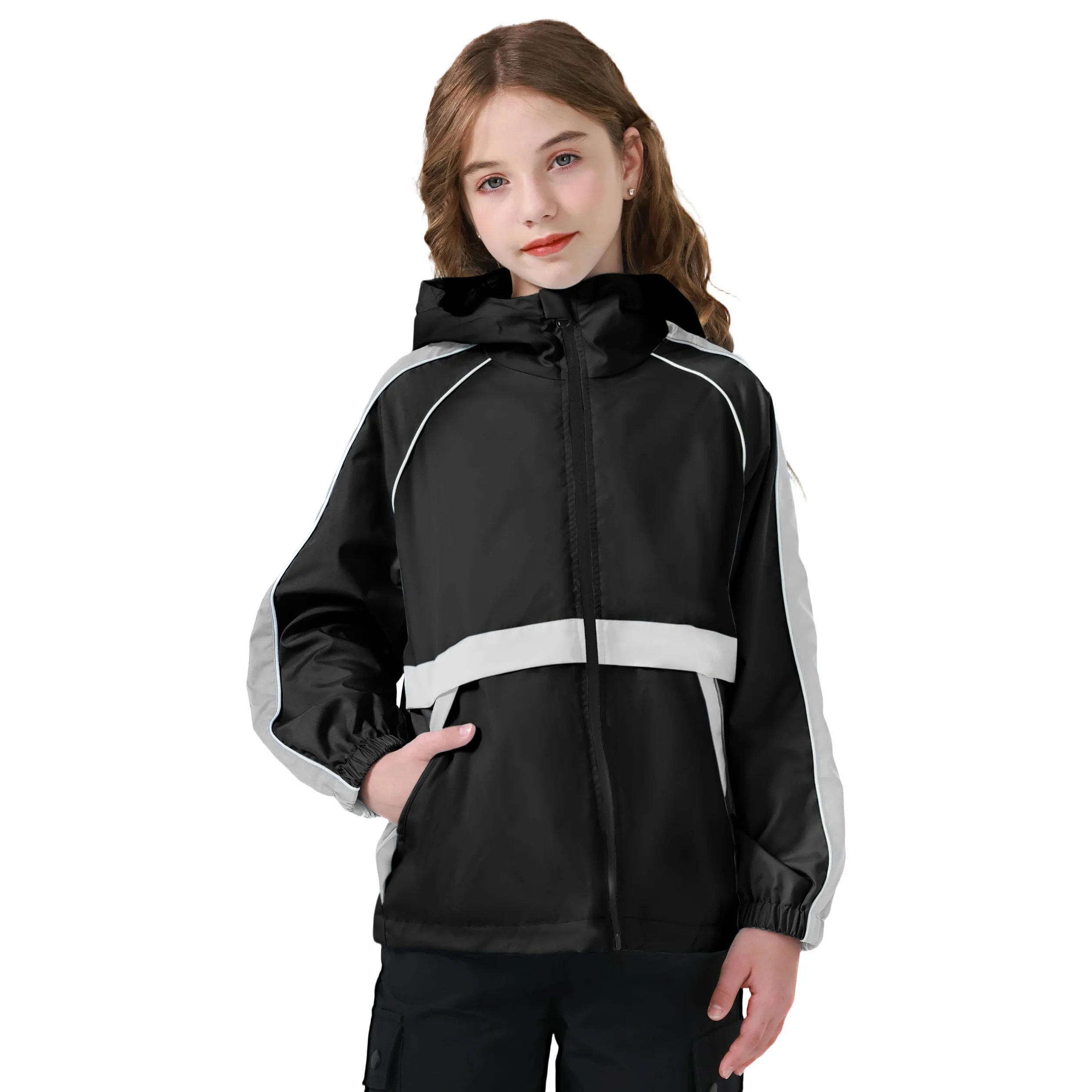 Rolanko Chaqueta Impermeable con Capucha para Niñas, Chaqueta Cortavientos Ligera con Cremallera para Niños