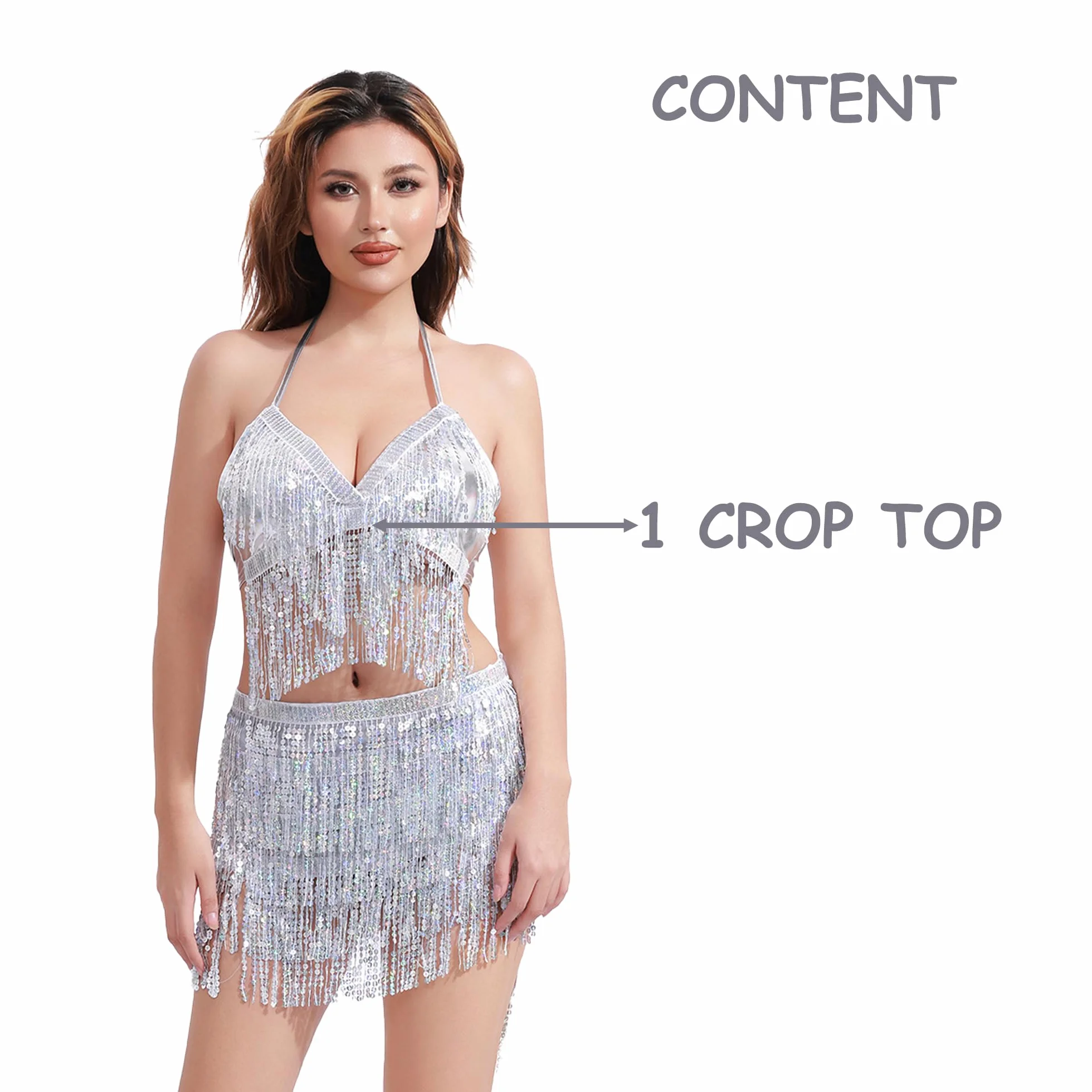 Carnavalife Top Mariposa Danza Del Vientre Butterfly Crop Top Belly Dance Costume Lentejuela Top Corto Club Fiesta