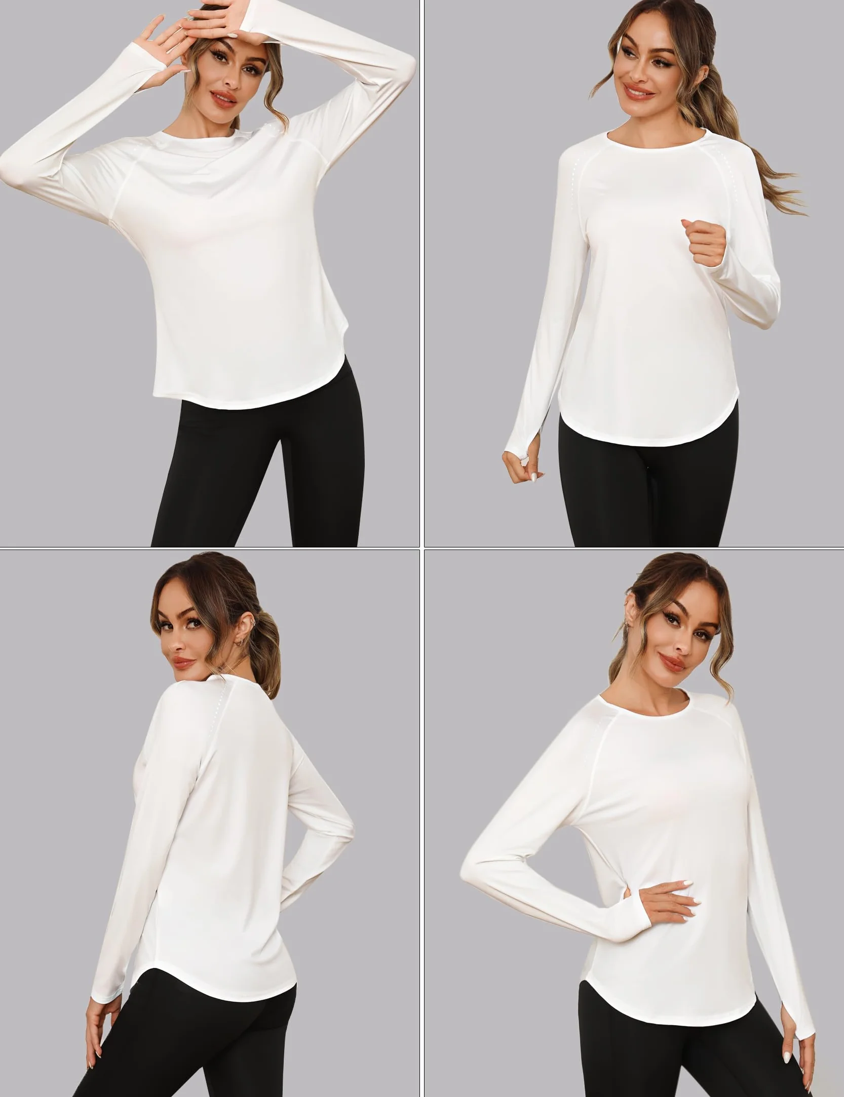 Camiseta Deportiva Manga Larga para Mujer Camisetas Deporte Cuello Redondo Ligero UPF 50+ Ropa de Entrenamiento Running Gimnasio Yoga Top