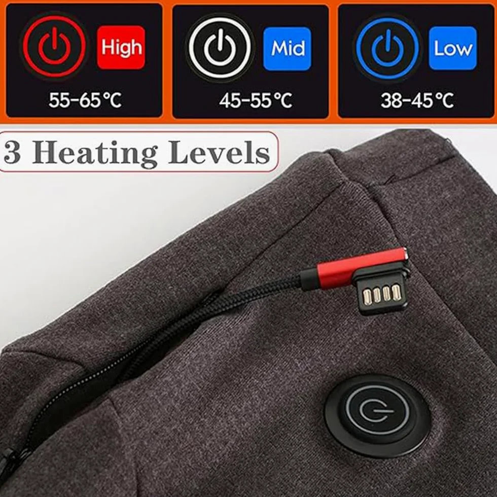 Conjunto de Ropa Interior Térmica Calefactable USB para Hombre y Mujer, Incluye Pantalón y Camiseta Térmica con 9 Zonas de Calefacción y Forro Polar,Gris,M