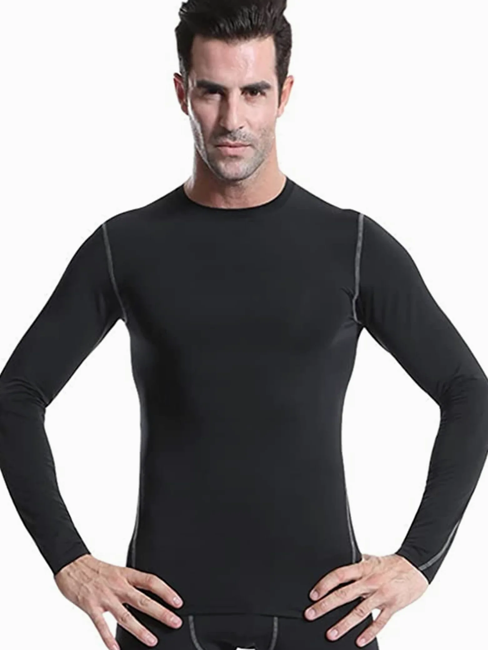 SANANG Pack de 3 Camisetas de Compresión para Hombre, Camisetas de Manga Larga de Secado Rápido para Correr
