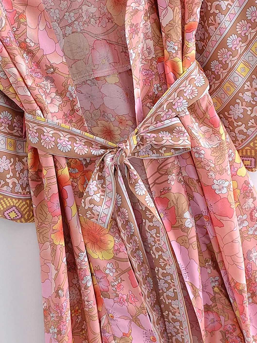 Disimlarl Kimono bohemio con estampado floral para mujer, mangas murciélago, maxi, bata de verano para bikini