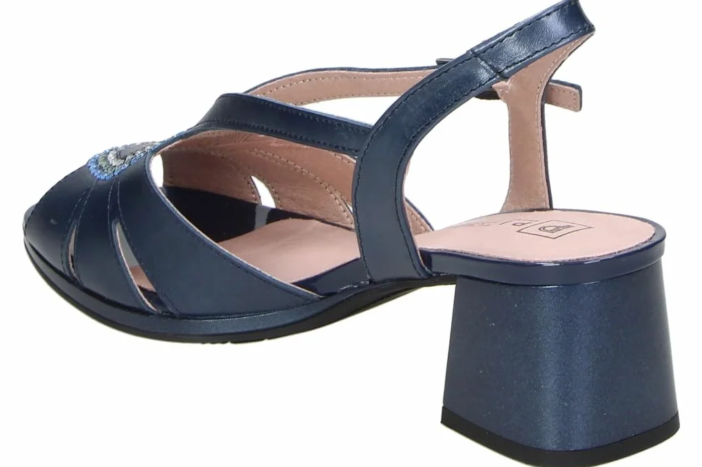 PITILLOS Sandalias de Piel Mujer – Sandalia con Tacón en Azul Marino con Detalle de Broche – Sandalia de Fiesta con Hebilla – Tacón Medio y Cómodo – Boda – Modelo 11215 – 36 EU
