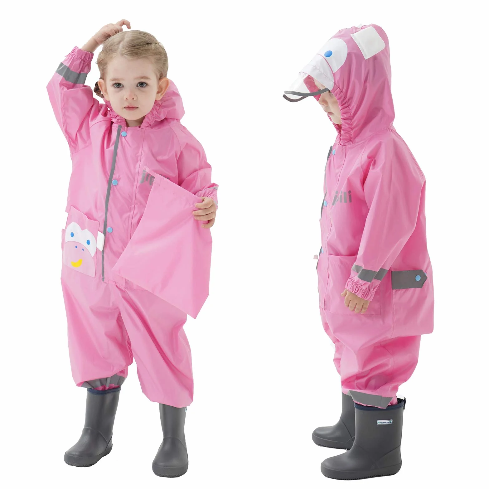 Impermeables para Bebé Niñas Niños Chubasqueros Chaquetas Capa de Lluvia Encapuchado Mono de Bolsillo Patrón Animal Reflectante Abrigos Impermeables Unisex Bebé Infante Niños 1-8 Años
