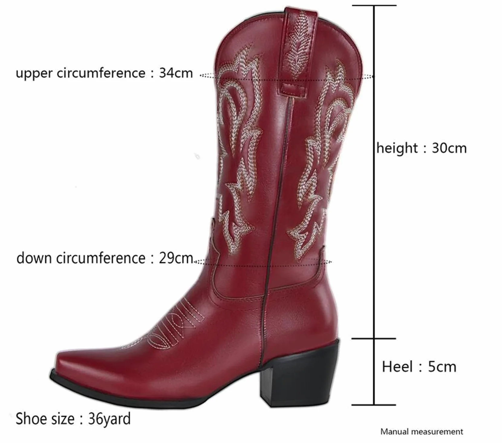 Botas de Mujer, Botas de Vaquero Bordadas Occidentales con Punta Puntiaguda, Botas Retro, Tacones Cuadrados, Botas de Tubo Medio sin Cordones de Talla Grande 45