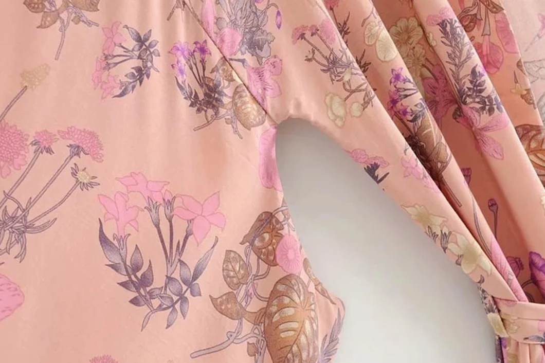 Disimlarl Kimono con estampado floral para mujer, vestido bohemio para playa, cuello en V, bandas, bata de bikini
