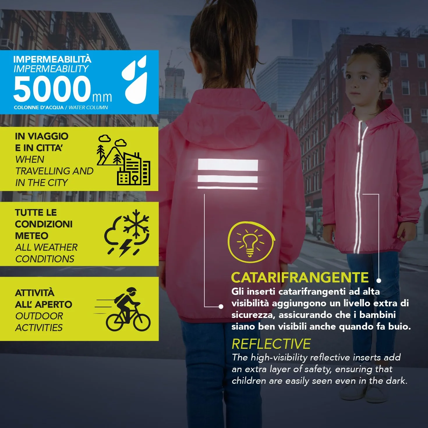 PERLETTI Cortavientos Niño Niña Impermeable Chaqueta Outdoor Running Estuche