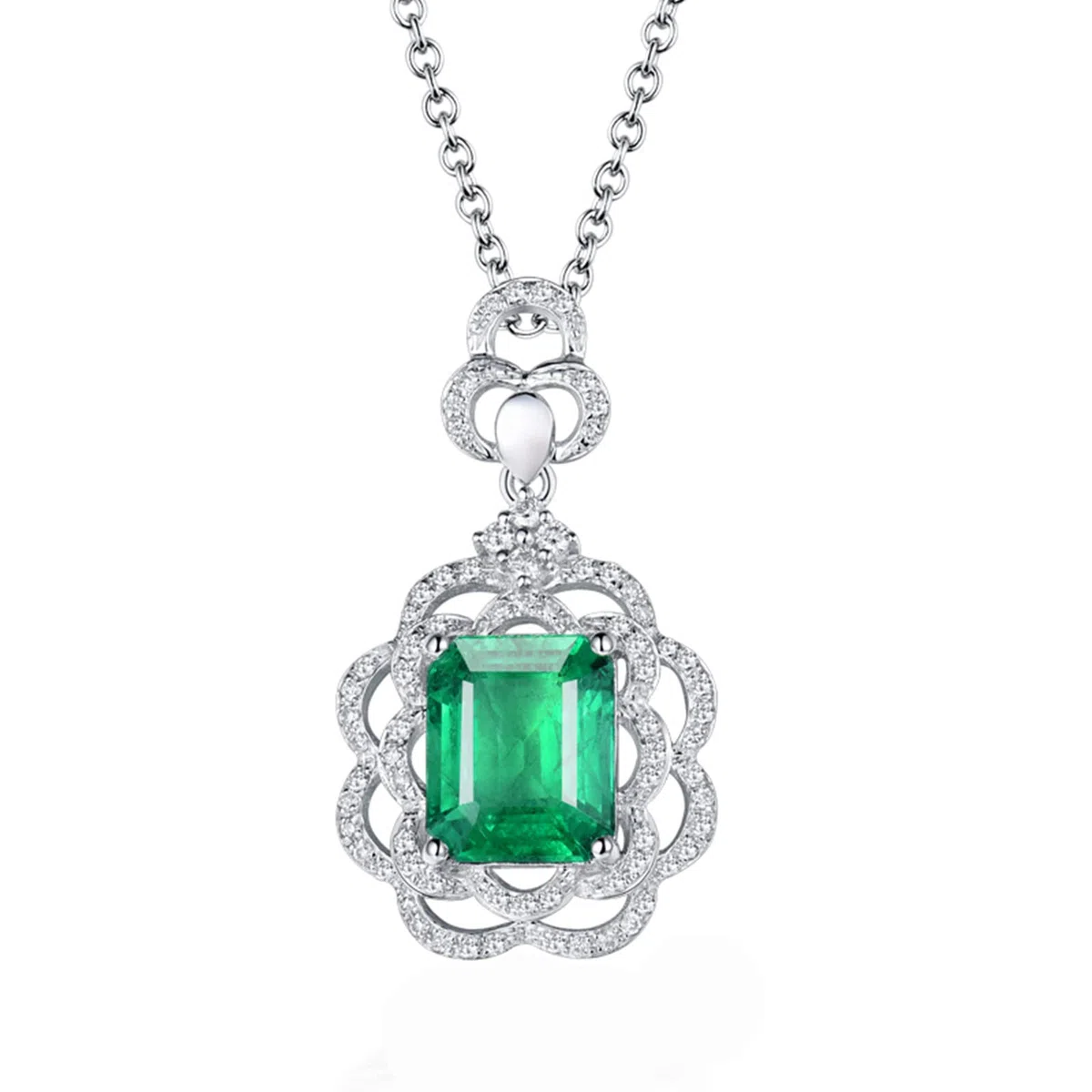 Delicado Collar para Mujer, Flor con Esmeralda creada por Muchacho de 2,5 Quilates, Oro de 18 Quilates/Plata de Ley 925, Collares con Colgante para niñas, Regalo para el día de la Madre/día de San