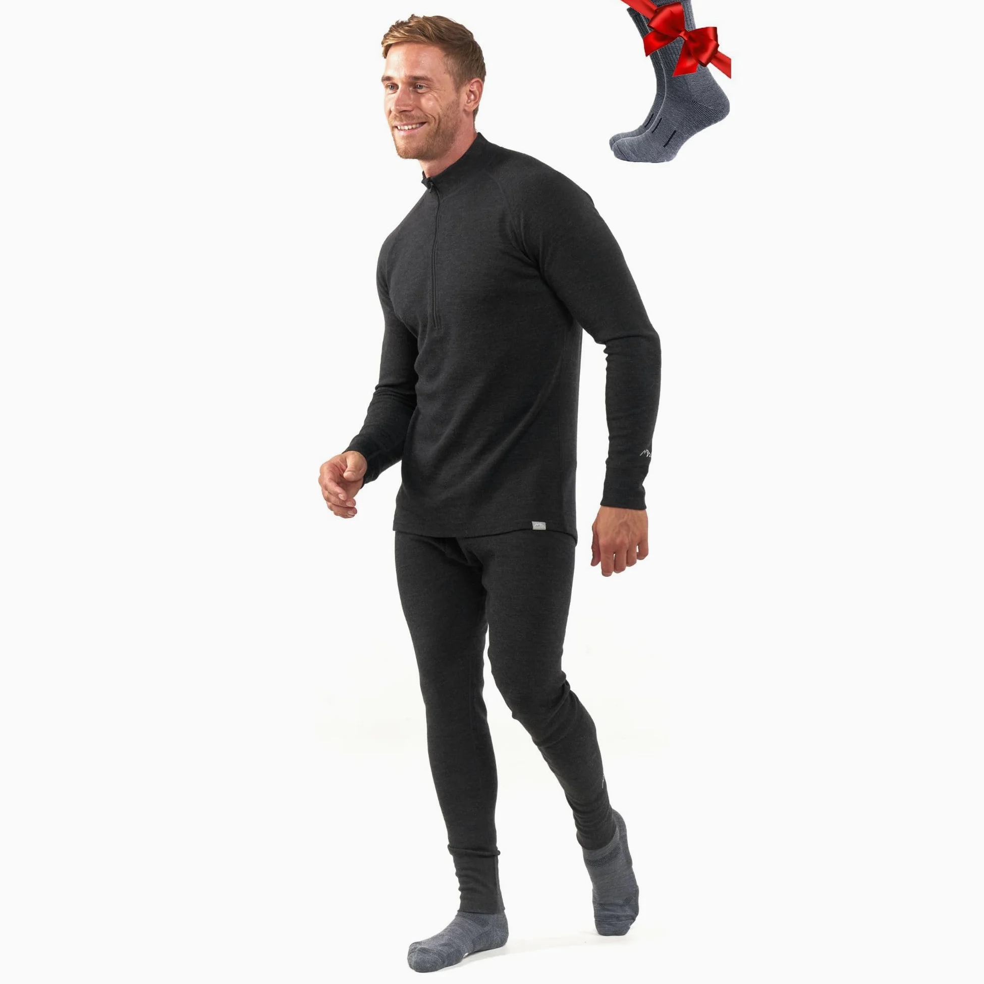 Merino.tech Conjunto Lana Merino Hombre - 100% Lana Merino con Calcetines (Large, 250 Carbón C)