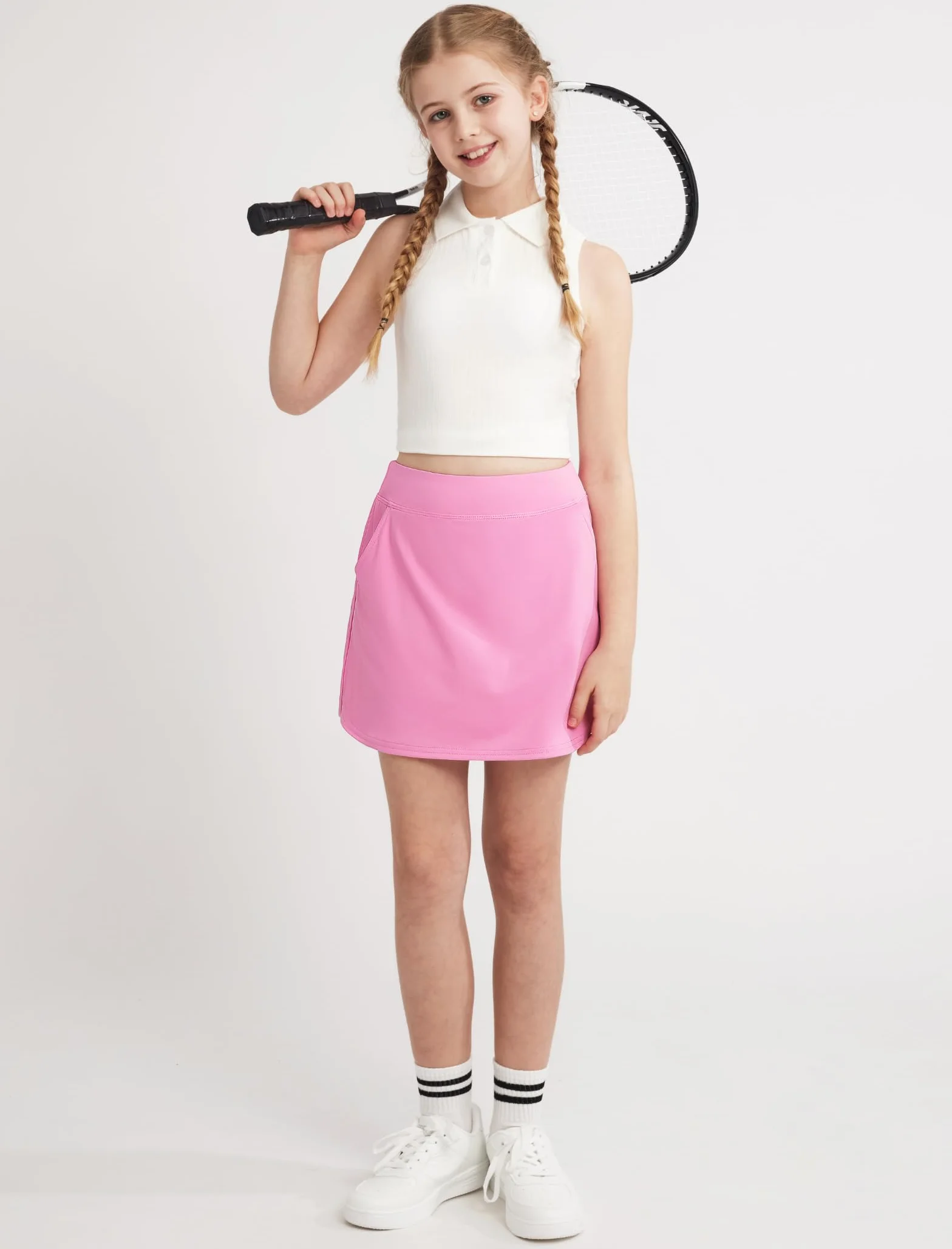 Faldas de tenis para niñas con bolsillos laterales, pantalones cortos de cintura alta elásticos para correr y golf