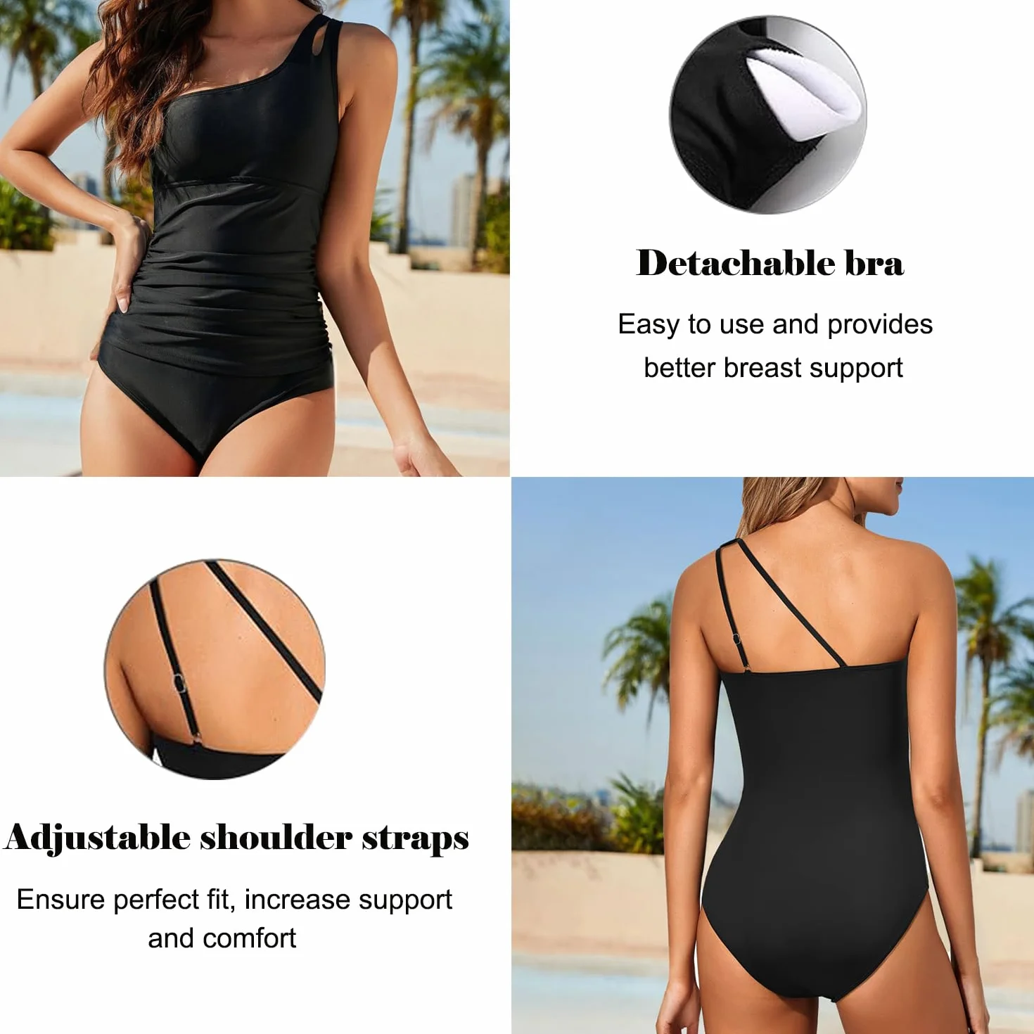 USUN Trajes de Baño De Una Pieza para Mujer Alta Cuello en V Control de Barriga Fruncido Bañador Reductores Barriga Monokinis Cintura Vintage Push Up Sexy Slim Fit Cintura Alta Bikini