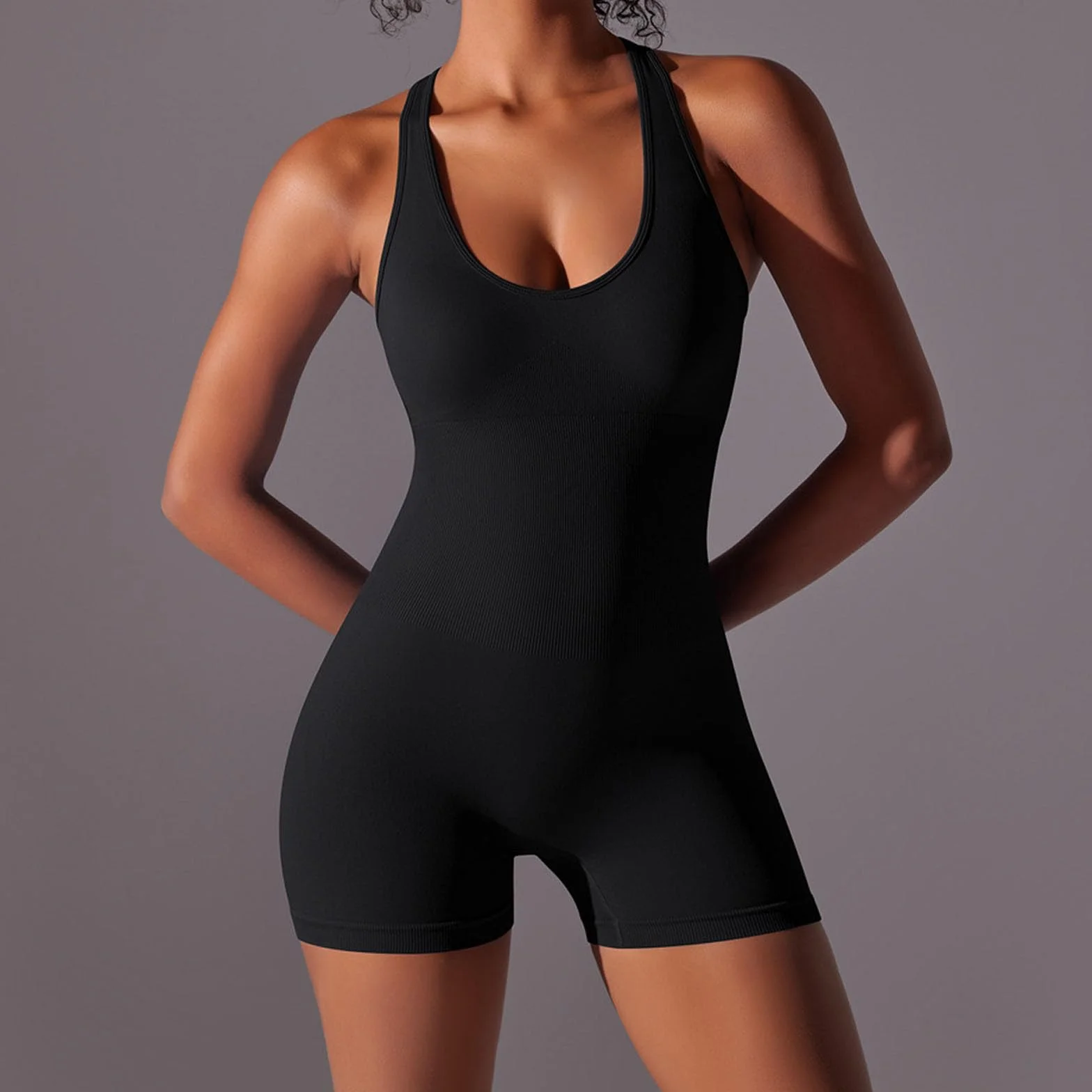 Mono Deportivo Mujer Corto sin Mangas Peto Cuello Cuadrado Jumpsuit Body Traje Una Pieza Deporte Bodycon Elásticos Pantalones Corto Bodysuit para Gimnasio Yoga Fitness Sexy Mallas 2025