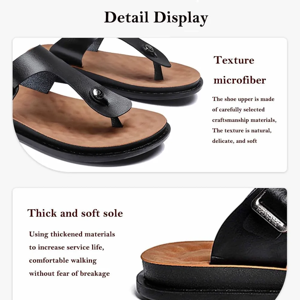 Chanclas De Verano De Cuero para Hombre, Zapatillas Casuales, Modernas, Sin Cordones, para Playa, con Hebilla De Metal Ajustable., Black, 45 EU