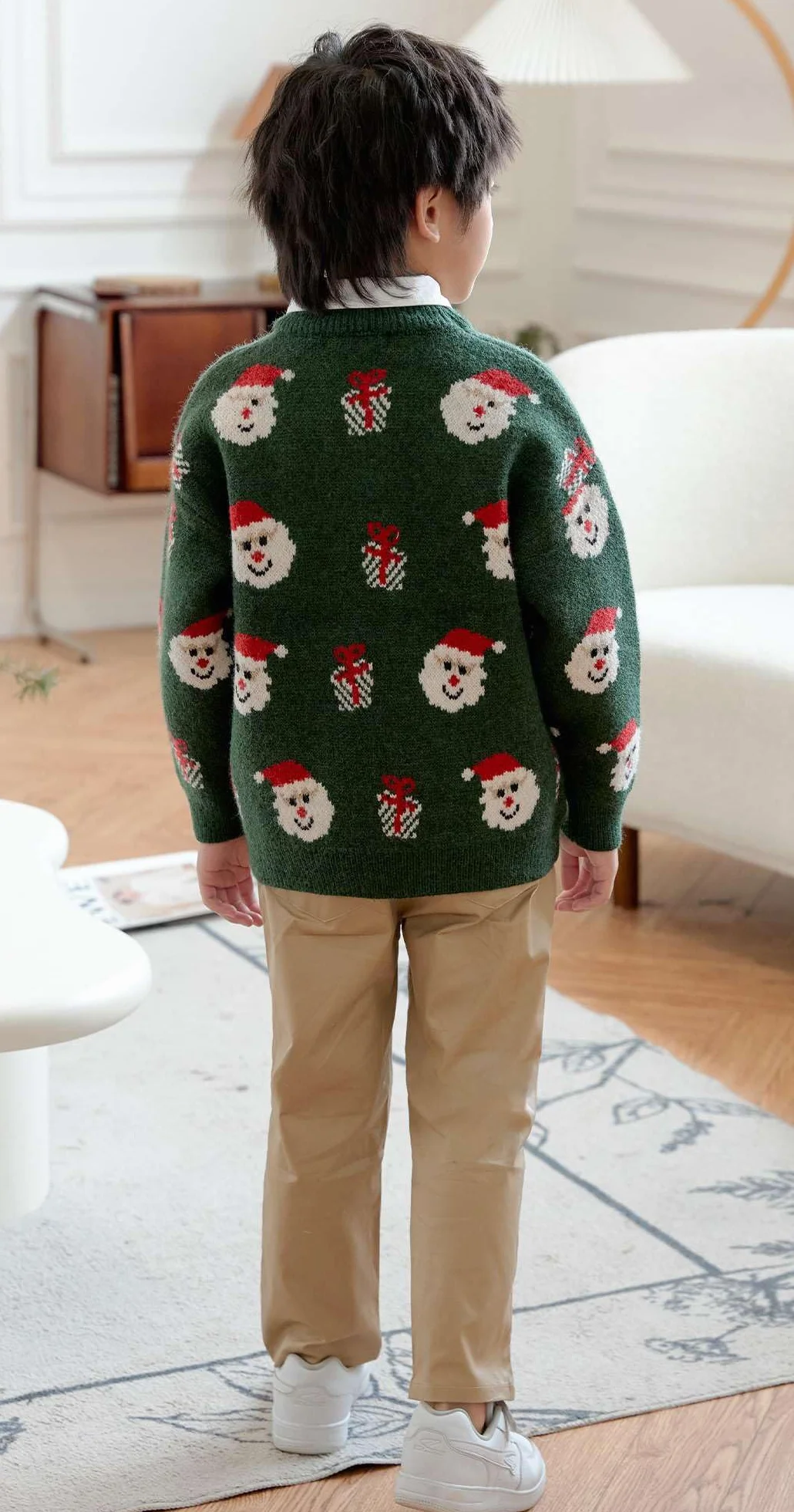 SMILING PINKER Jersey de Navidad para niños, Papá Noel, muñeco de nieve, reno, suéter de punto grueso para niños, otoño e invierno