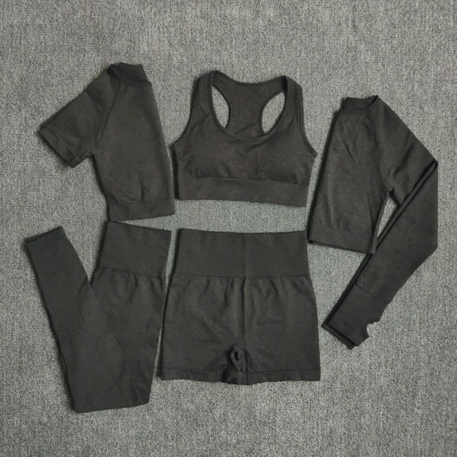 Conjunto de Yoga sin Costuras for Mujer, Ropa Deportiva Entrenamiento, Gimnasio, Top Corto Manga Larga, Mallas Cintura Alta, Trajes Deportivos, 2/3/5 Uds