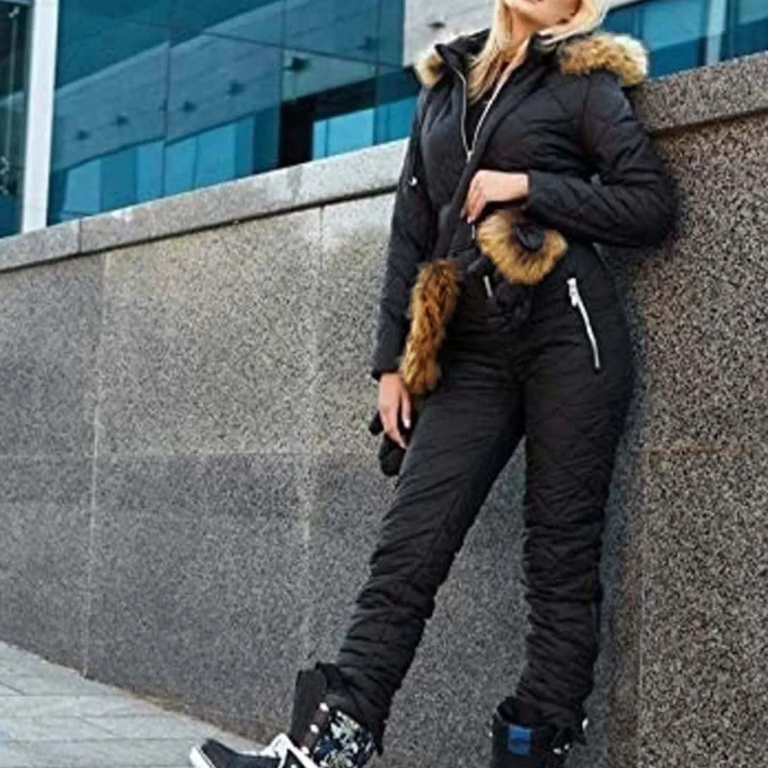 Traje de esquí para mujer de una sola pieza, conjunto clásico de 3 piezas con cremallera, mono de invierno