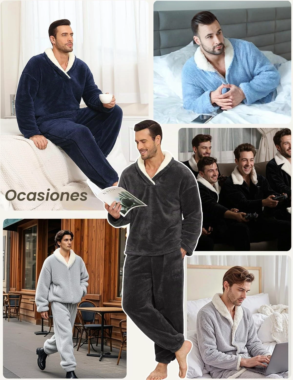 TOMEEK Pijama Hombre Invierno Largo Pijama Cálido Pantalones de Pijamas Hombre Conjunto de 2 Piezas Felpa Ropa de Estar por Casa Regalo