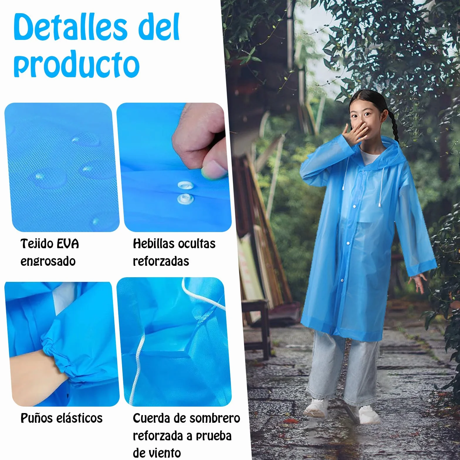 ZOCONE 3 Piezas Chubasquero Niño Reutilizable Poncho Impermeable Niño con Capucha y Botón, EVA Poncho Lluvia Capa de Chuva Criança Chubasquero Impermeable para Viajes, Senderismo, Camping
