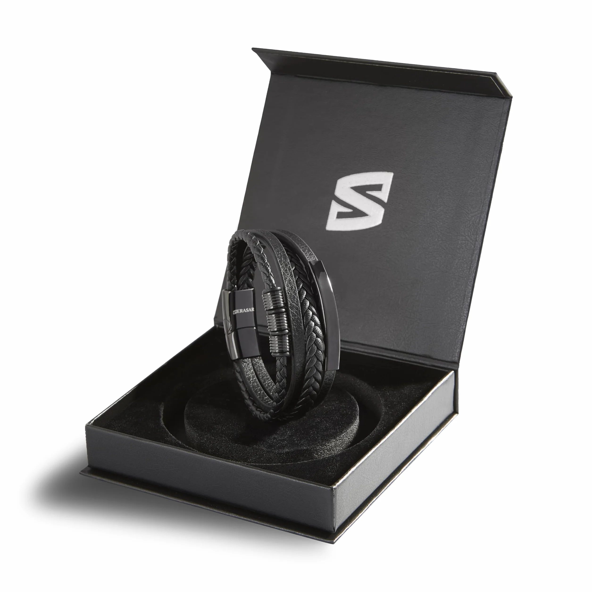 SERASAR Pulseras de Cuero Premium para Hombre con Cierre de Acero Inoxidable