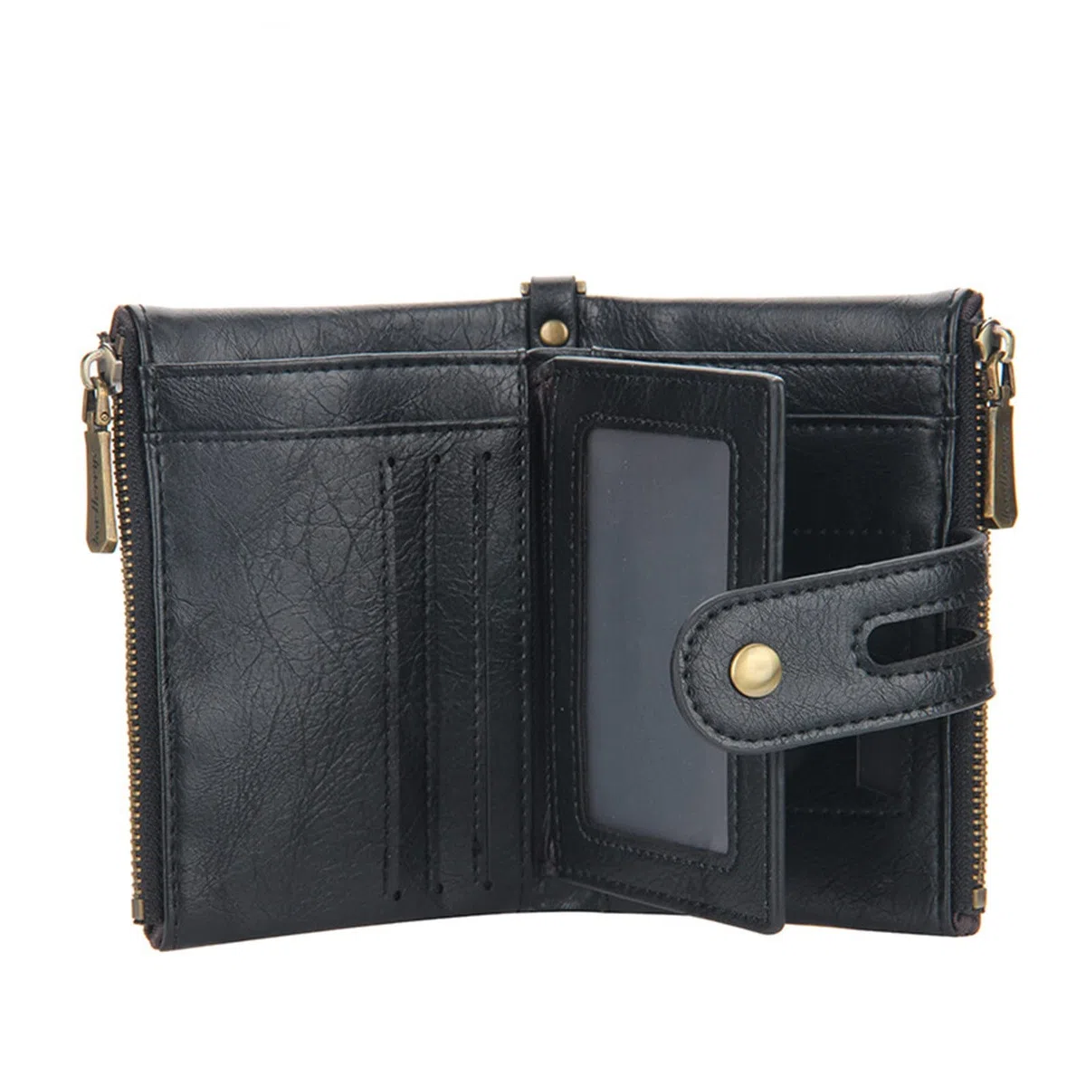 Cartera Cadena Piel Billetera multitarjeta for Hombre Vintage con Doble Cremallera Zero Wallet para Hombres(Schwarz)