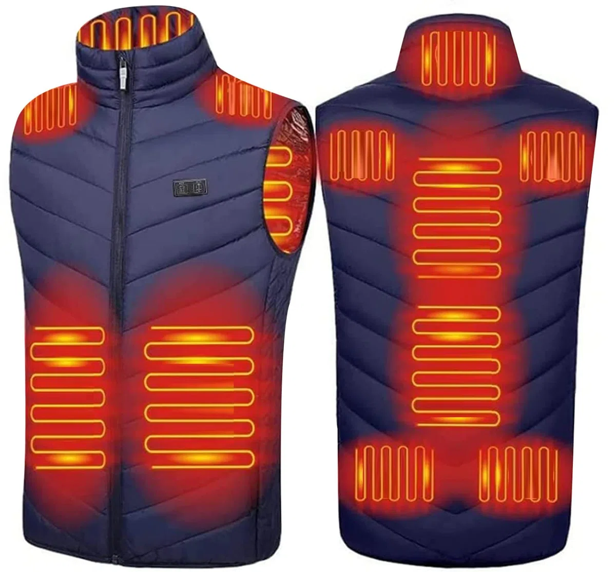 Chaleco calentado para hombre, 11 zonas calentadas, 2 controladores independientes, chaqueta eléctrica ligera USB, azul, M