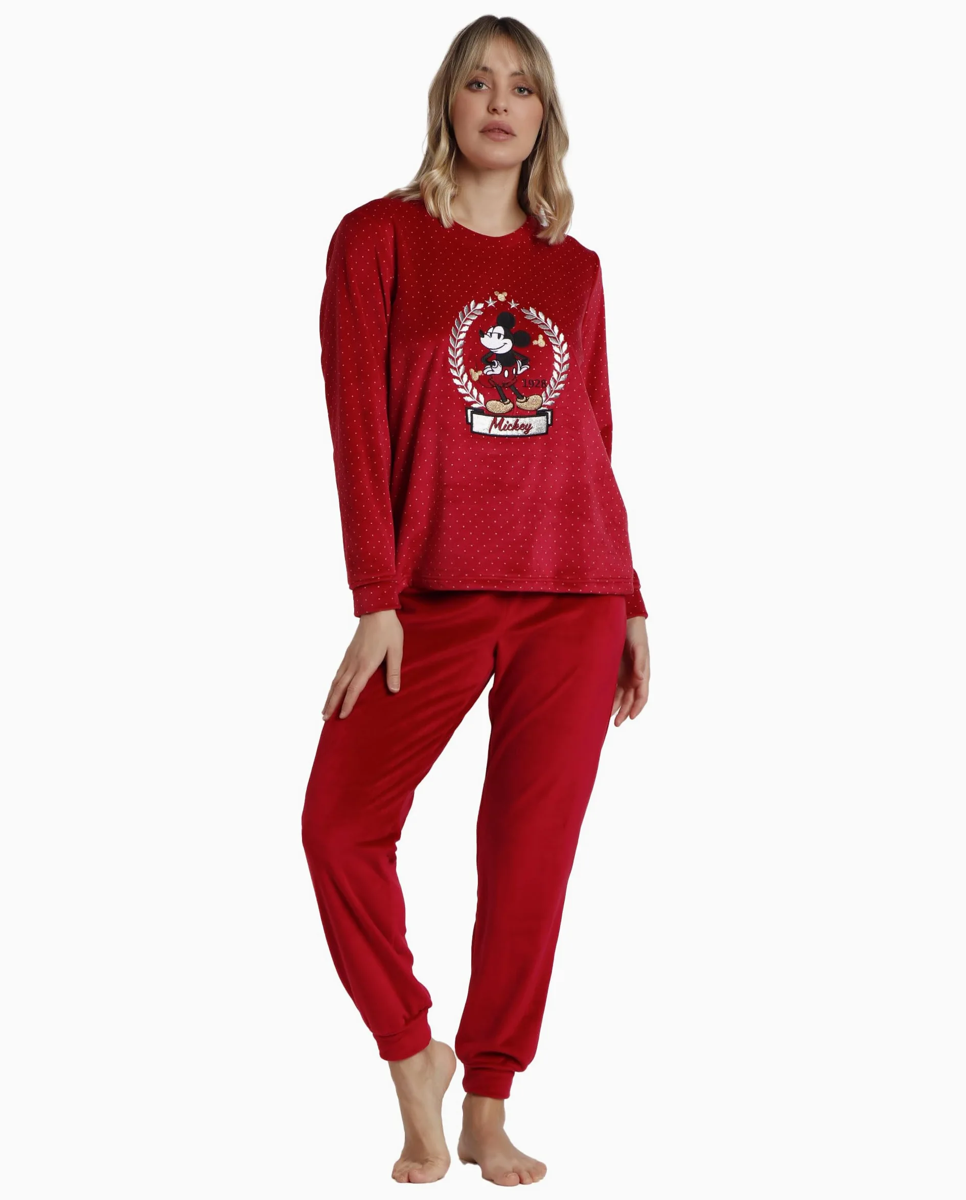 Disney Pijama Manga Larga Velvet King Mickey para Mujer