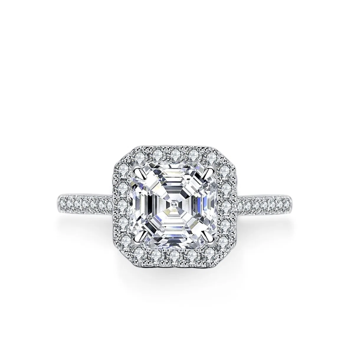 Anillo de oro para mujer, anillo de compromiso, oro blanco, halo con moissanite de 3 quilates, anillo de boda de oro auténtico para mujer