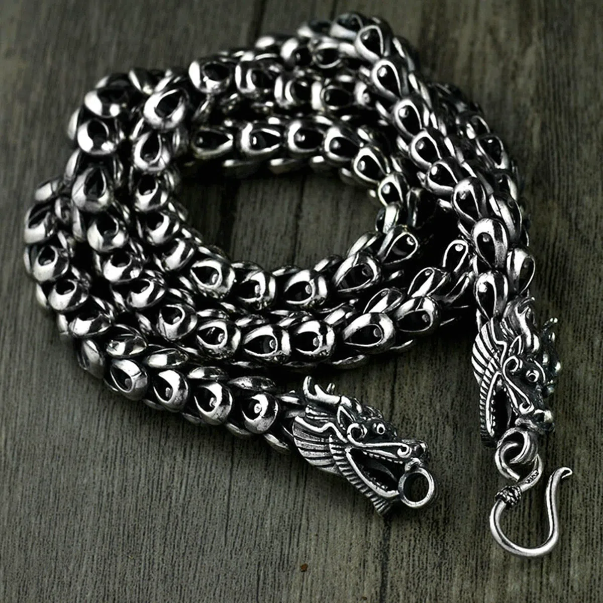 Collar de plata 925 maciza con cadena de dragones para hombre, hipoalergénico
