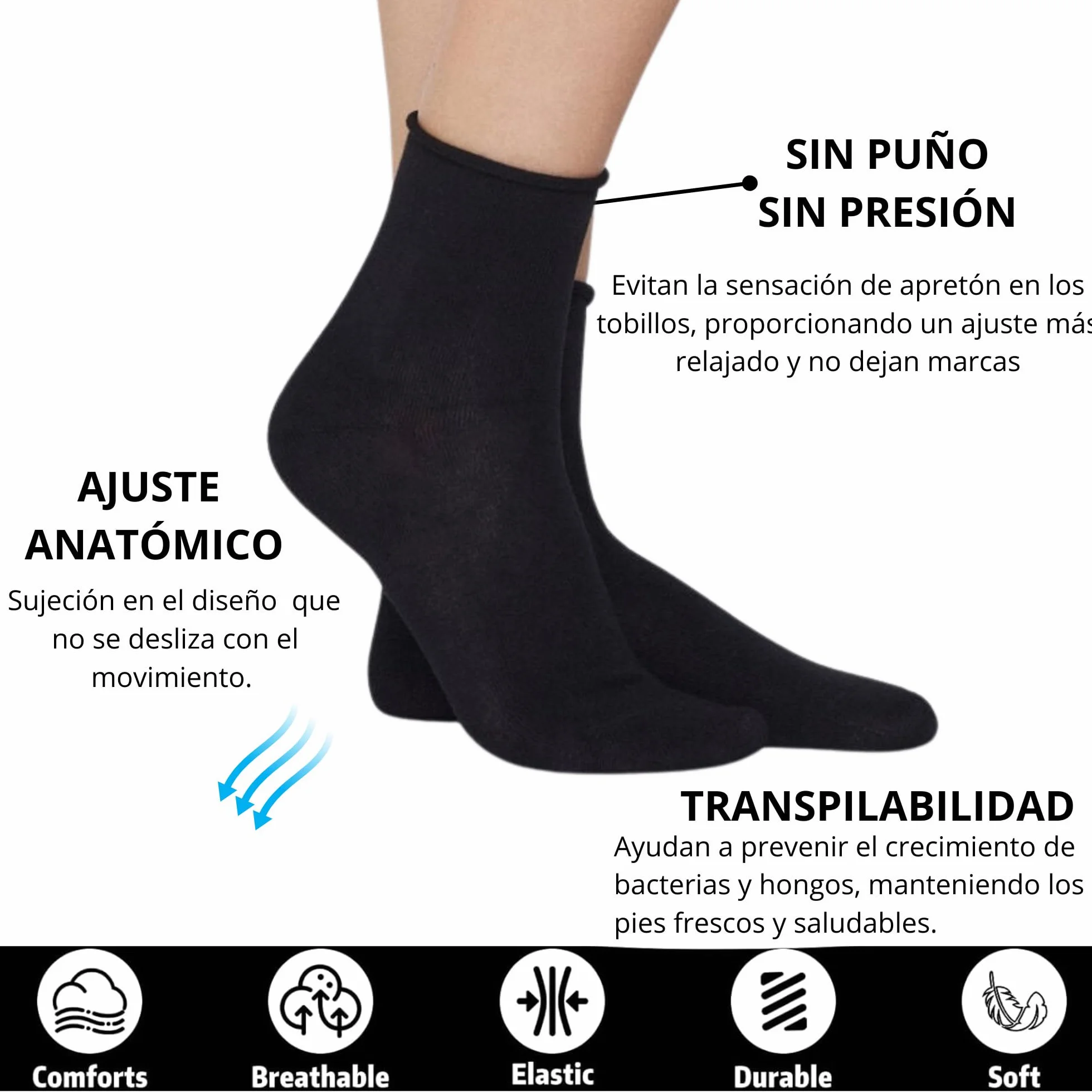 3 Pares Calcetines Diabeticos Hombre&Mujer No Aprietan Algodon Antibolas, Calcetines Algodon Hombre Mujer
