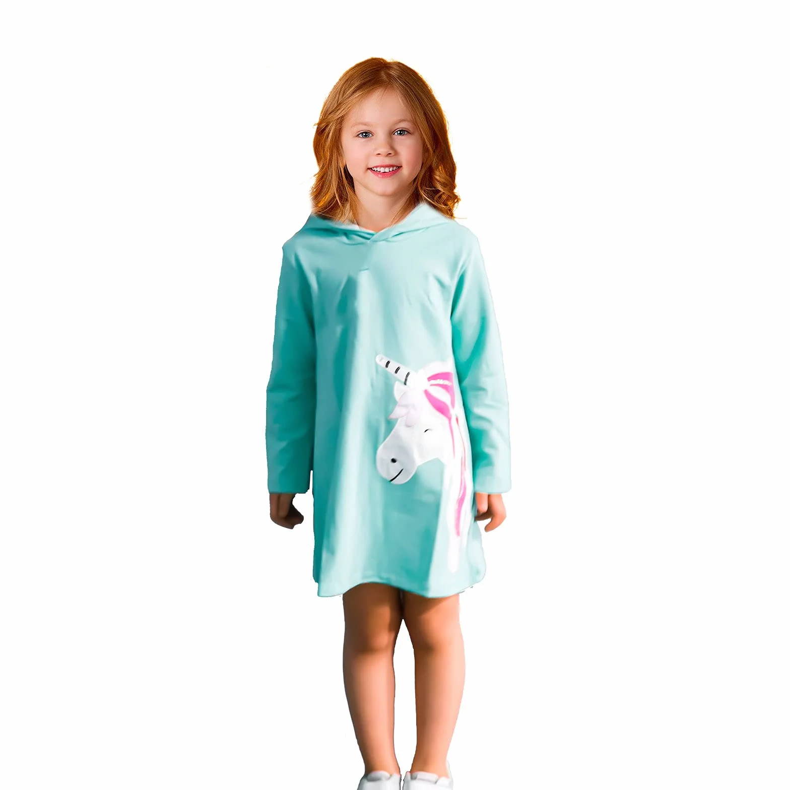 JinBei Vestidos con Capucha Niñas Largo Túnica Pullover Tops Manga Larga Algodón Suéter Casual Otoño Sudadera con Capucha 2 3 4 5 6 7 años