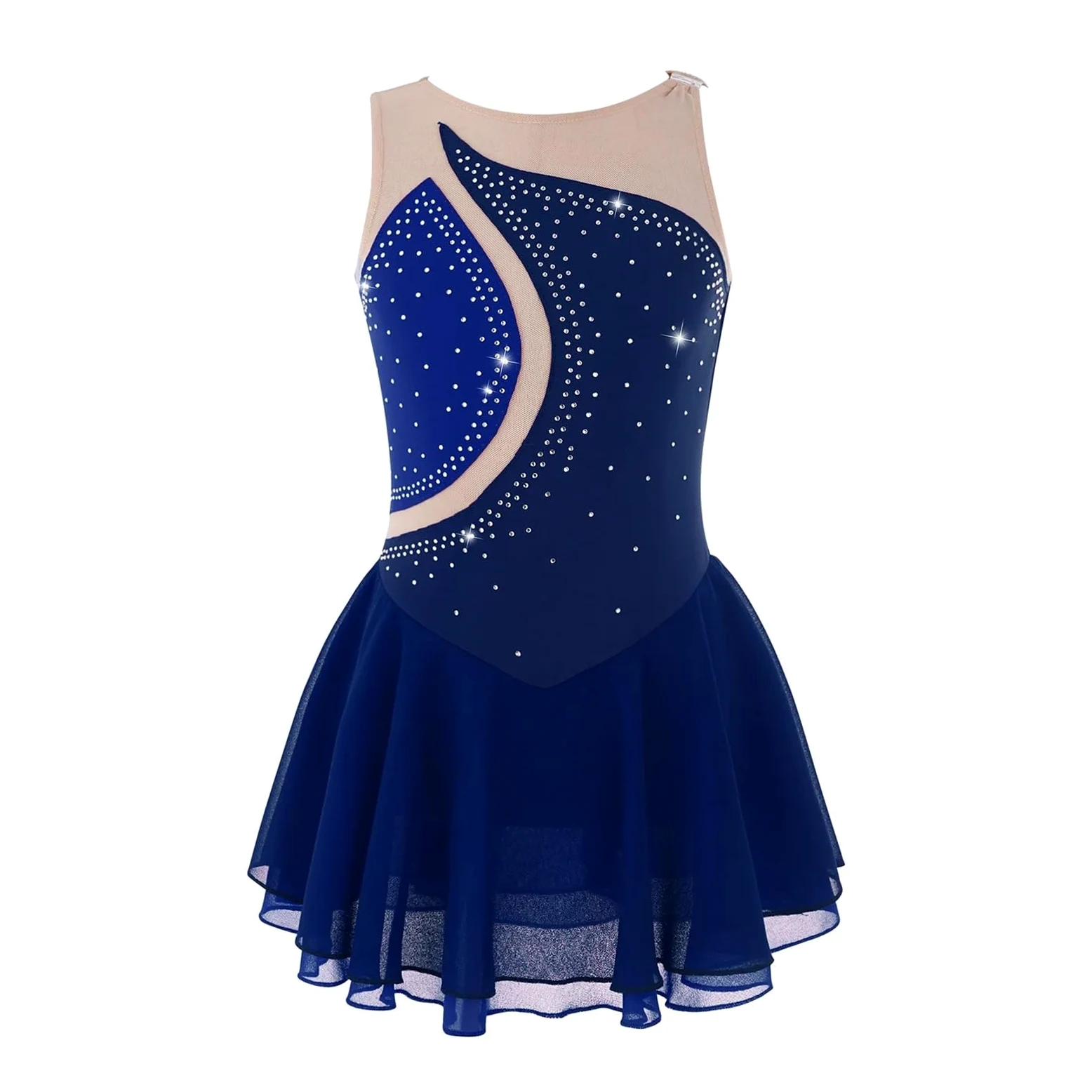 Vestido de Patinaje Artístico Vestido de patinaje artístico for actuaciones escénicas, con malla de diamantes de imitación, for ballet, danza y gimnasia.